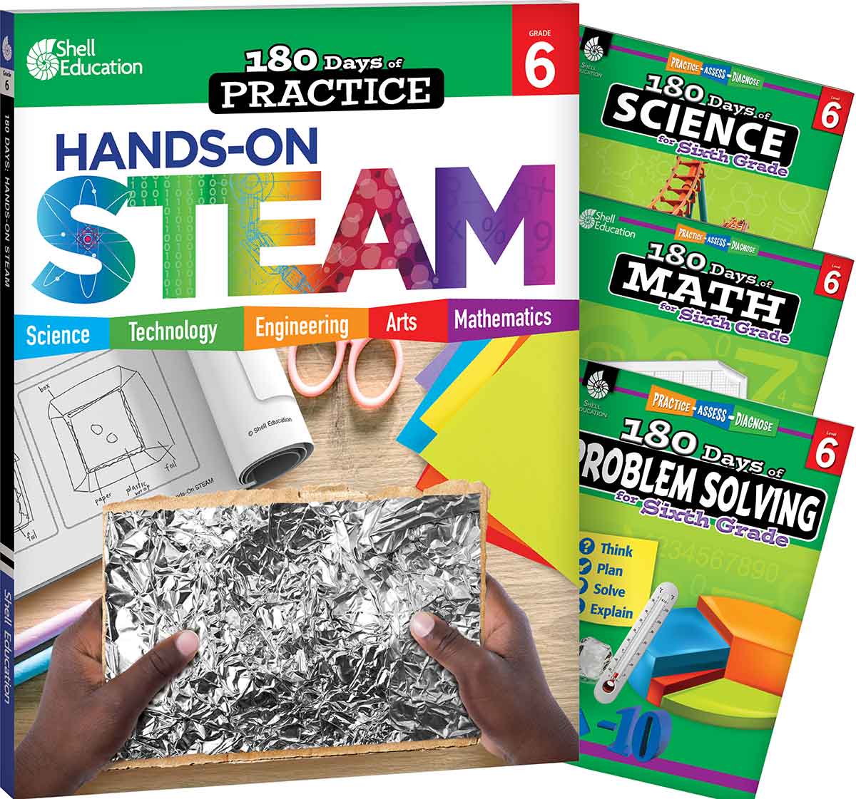 180 Days™: STEAM, Science, Math, & Problem Solving Grade 6: 4-Book Set, Practice, Assess, Diagnose