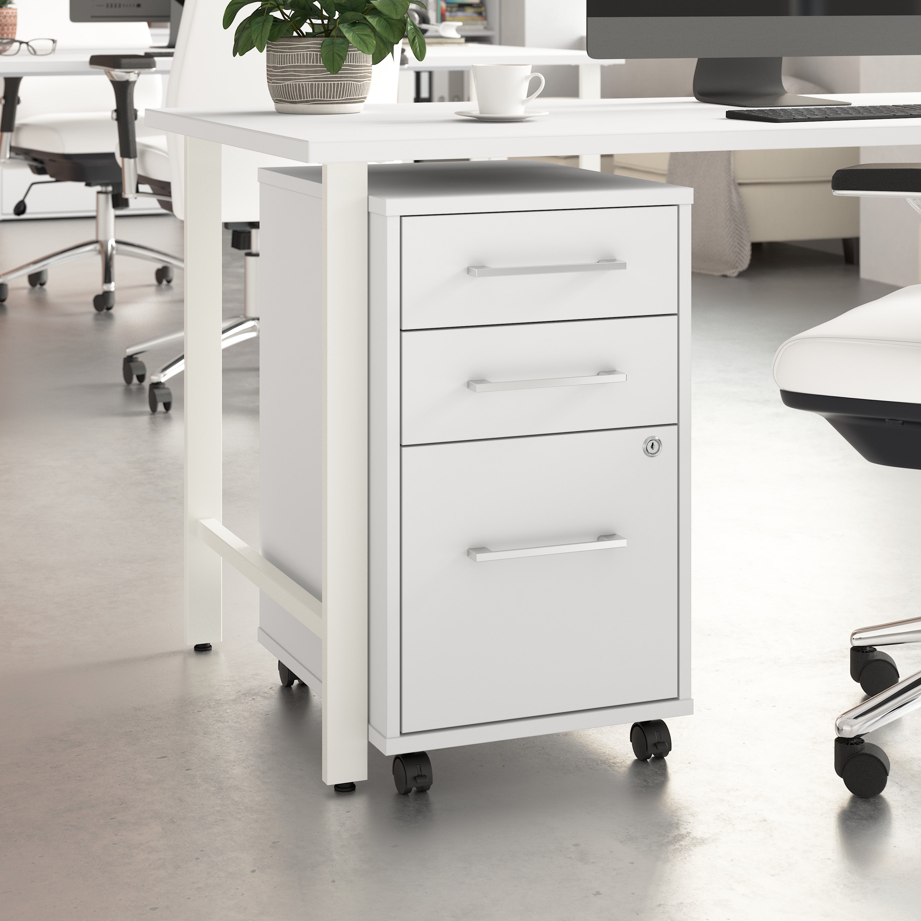 Bush Business Furniture Hustle 3 Drawer Rolling File Cabinet with Lock in White - Assembled - 15.67" Width x 19.69" Depth x 27.36" Height