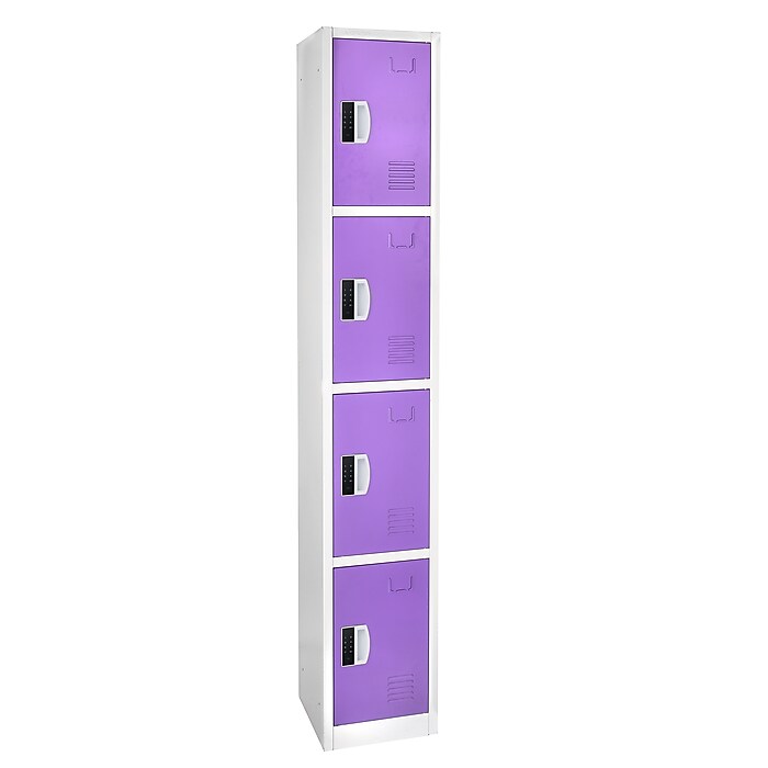 72" H x 12" W  4-Tier Steel Storage Locker with Digital Lock, Purple