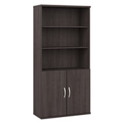 Bush Business Furniture Hybrid Tall 5 Shelf Bookcase with Doors in Storm Gray - 35.71" Width x 15.43" Depth x 72.8" Height