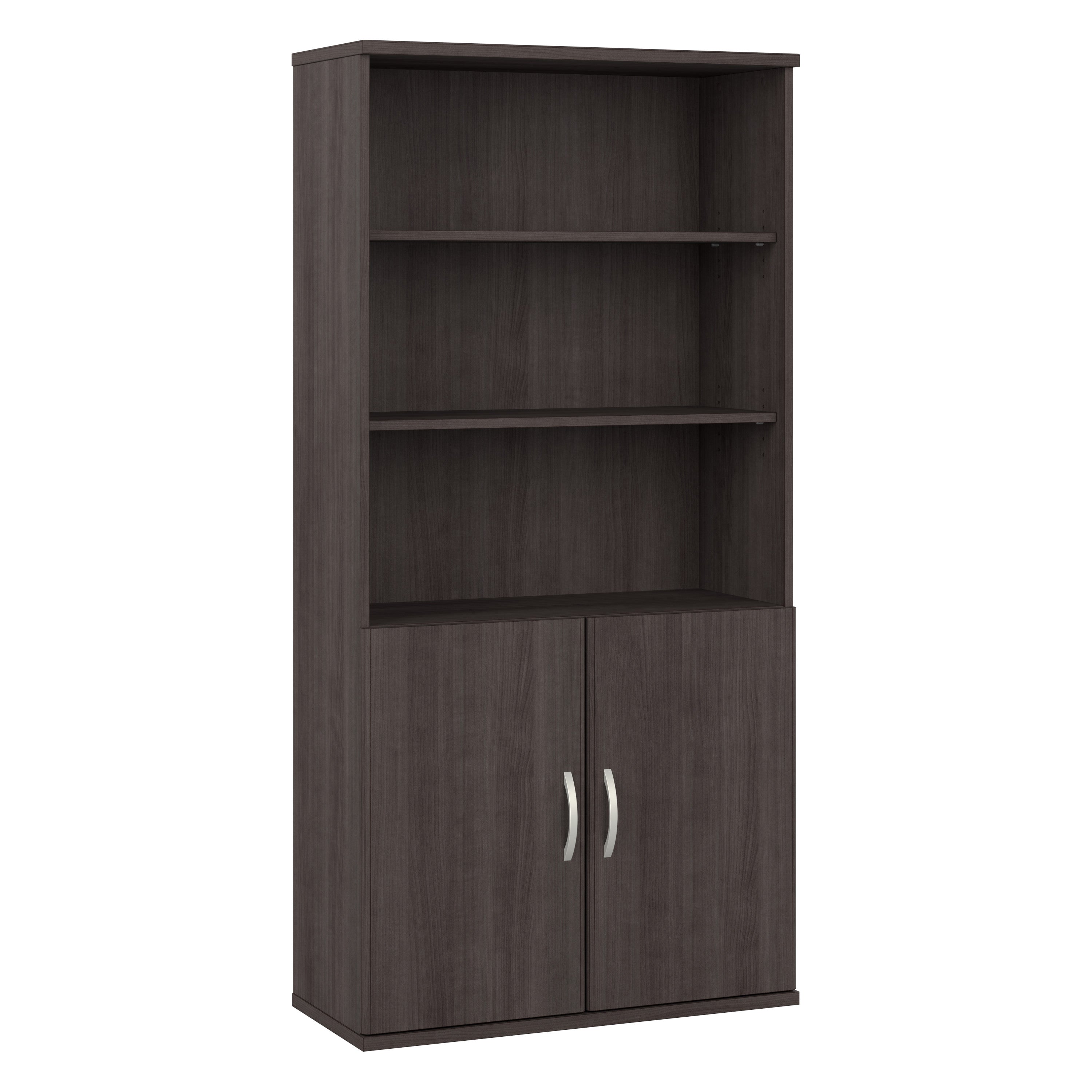 Bush Business Furniture Hybrid Tall 5 Shelf Bookcase with Doors in Storm Gray - 35.71" Width x 15.43" Depth x 72.8" Height