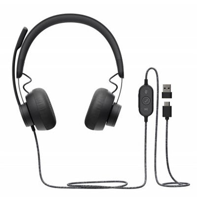 Logitech Zone Wired Noise Cancelling Headset, USB-C with USB-A adapter, graphite