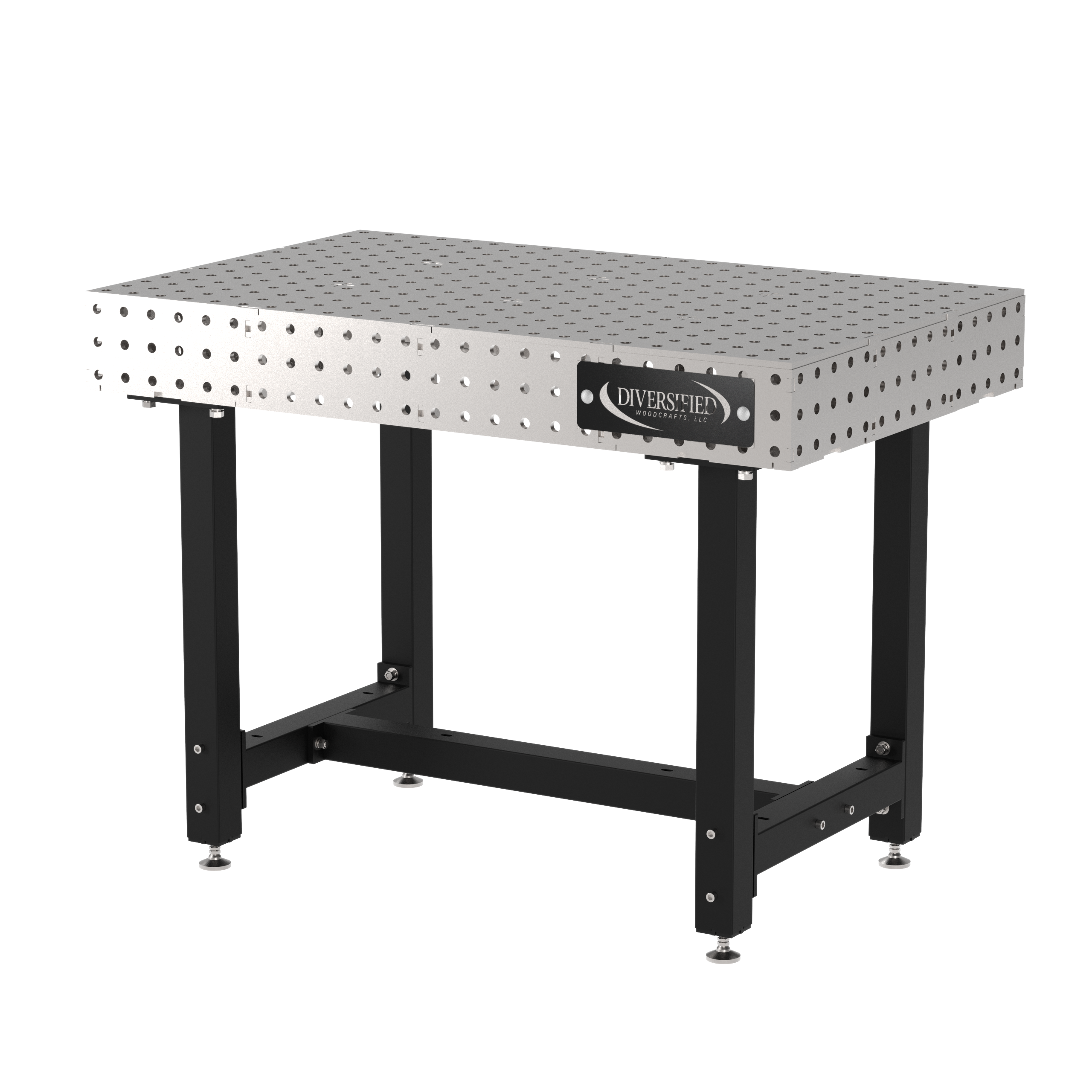 Welding Fixture Table, Fixed Height, 36"H x 48"L x 30"D, 1/4" Carbon Steel Top, Four Black Powdercoat Legs, Self-Leveling Feet