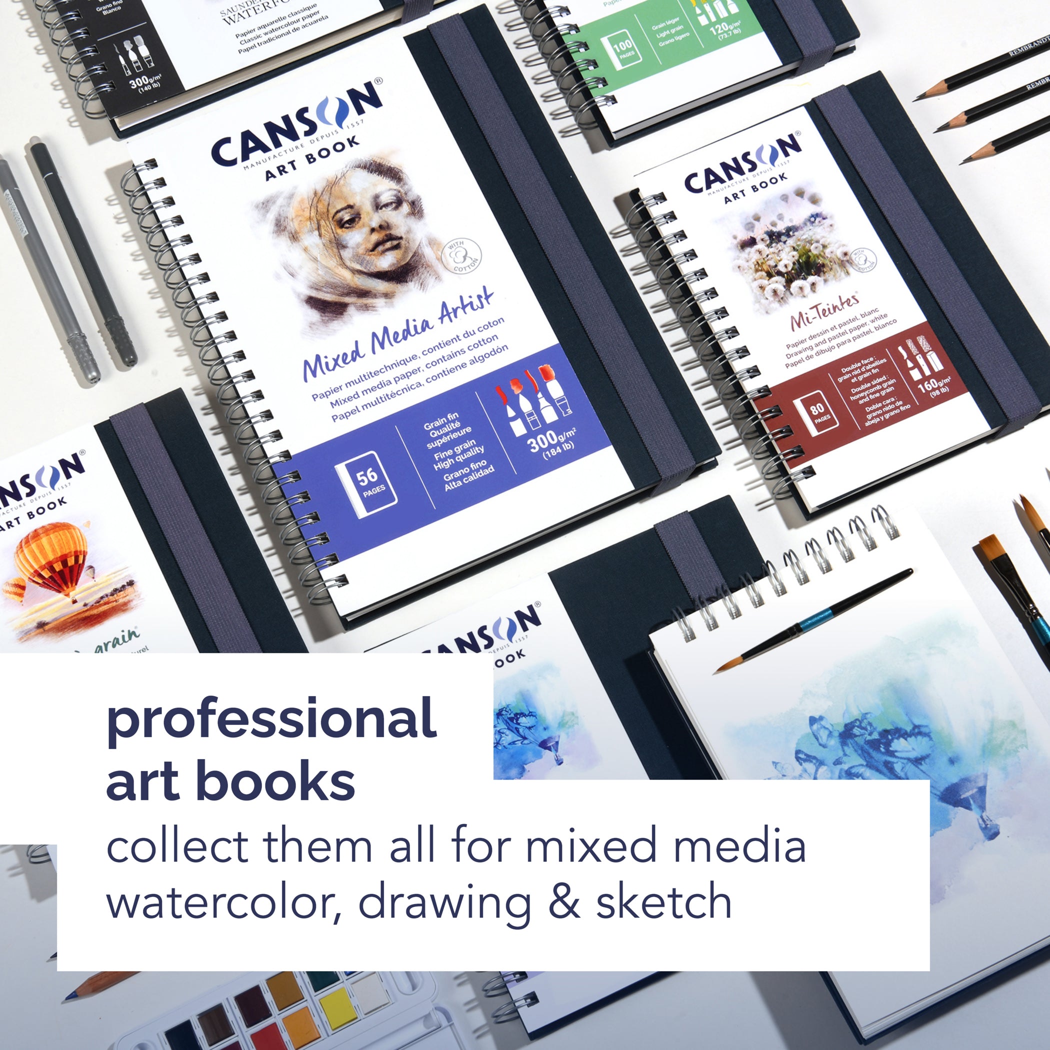 Artist Series C à Grain Drawing Art Book, Fabric Cover, Side Wire Binding, 100 Sheet, 5.8x8.3 inch, 1 Count