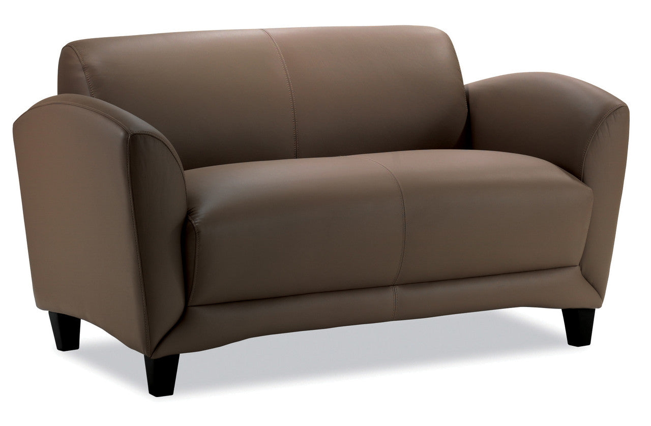 OfficeSource Manhattan Loveseat with Black Wood Legs - Latte Top Grain Leather