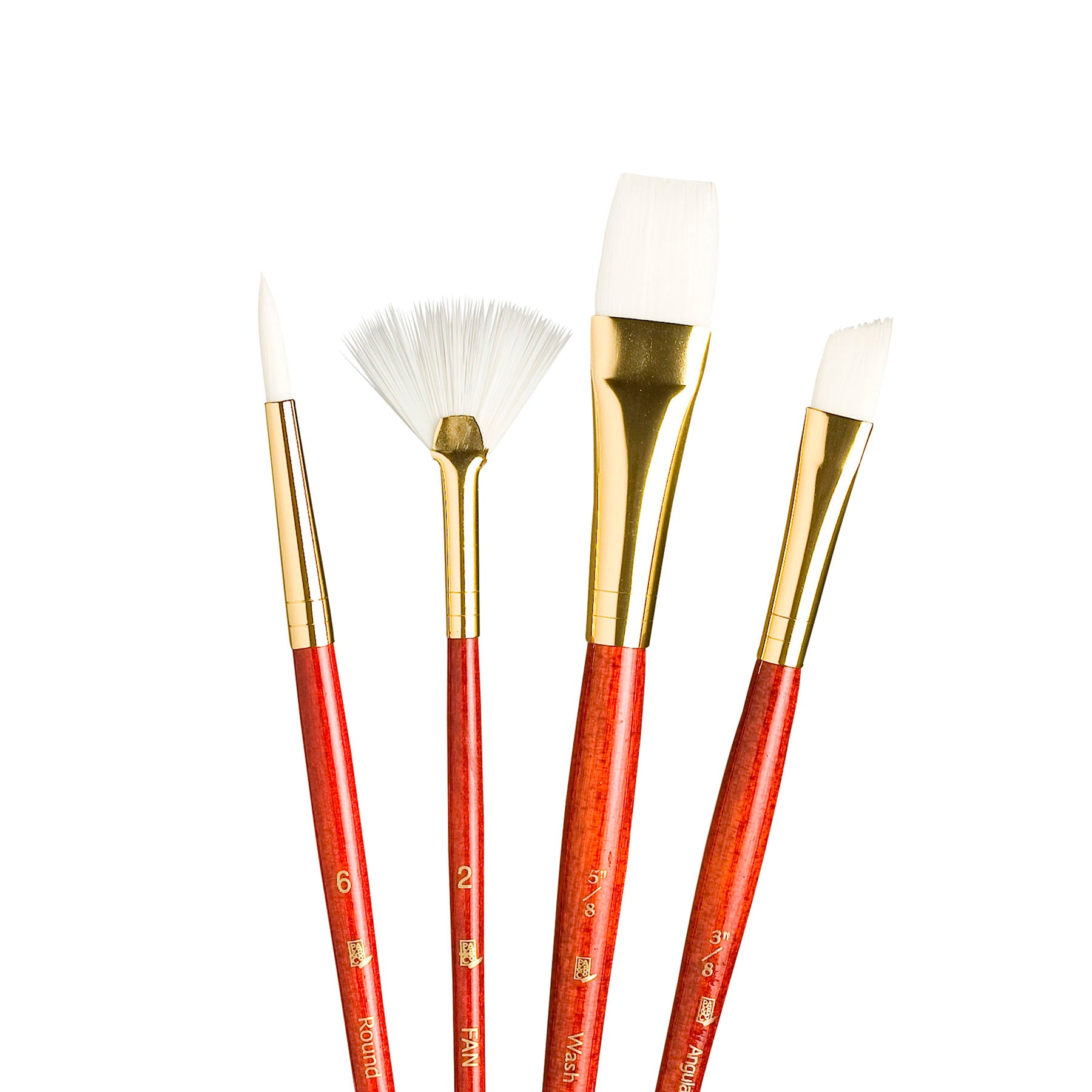 RealValue Brush Set, White Taklon Bristles, Short Handle Mixed Media Paintbrush, Red, 4 Pieces
