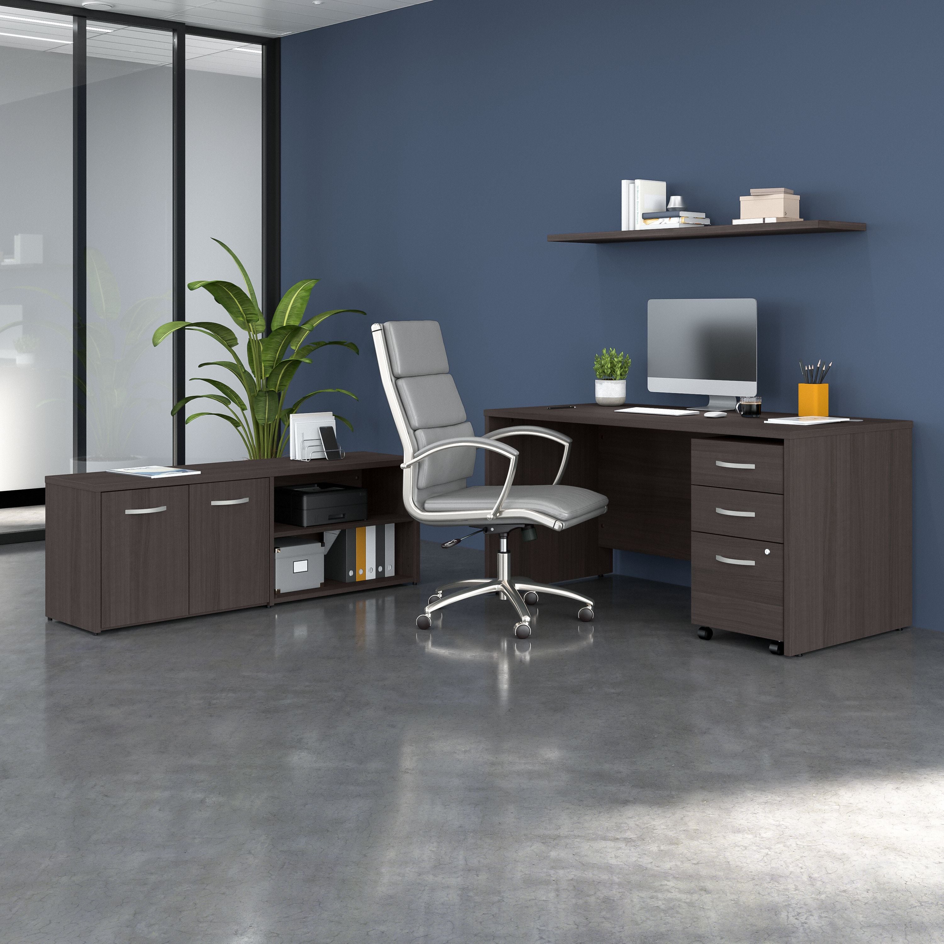Bush Business Furniture Studio C 60W x 30D Office Desk with Storage Return and Mobile File Cabinet in Storm Gray - 59.45" Width x 29.37" Depth x 29.84" Height