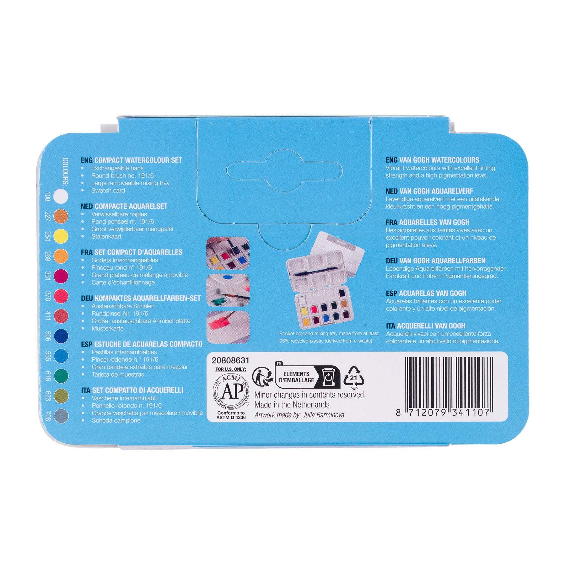 Watercolor Plastic Pocket Box, 12 Pan General Selection