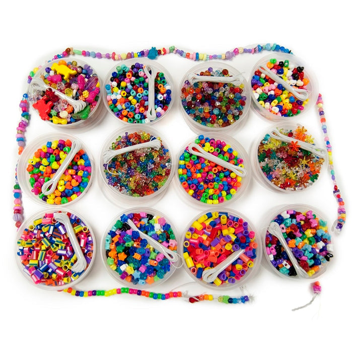 Beads Treasure Box - Includes: 12 Buckets of Asst'd Colored Beads with Beading Thread