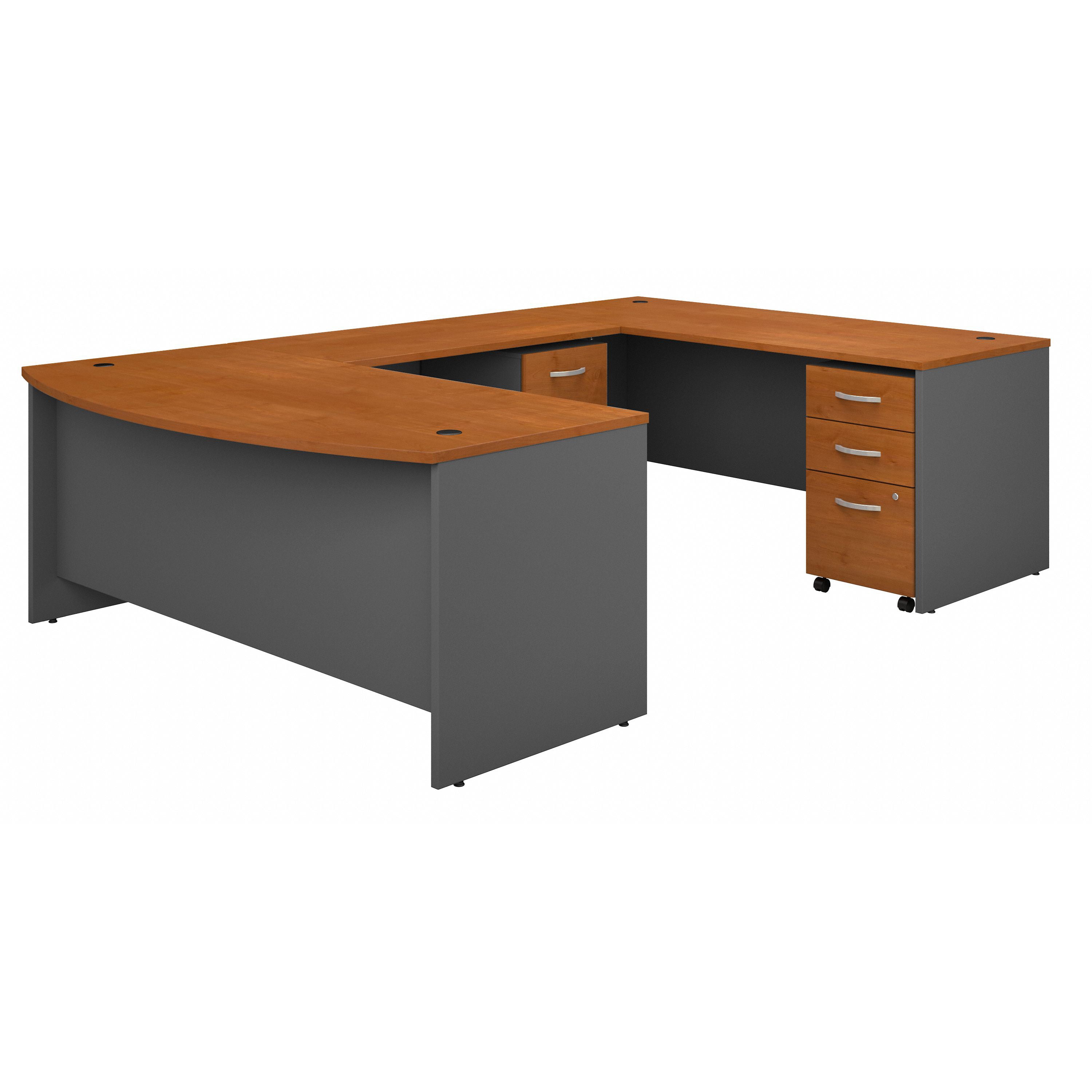 Bush Business Furniture Series C 72W x 36D Bow Front U Shaped Desk with Mobile File Cabinets in Natural Cherry - 71.1" Width x 107.09" Depth x 29.76" Height