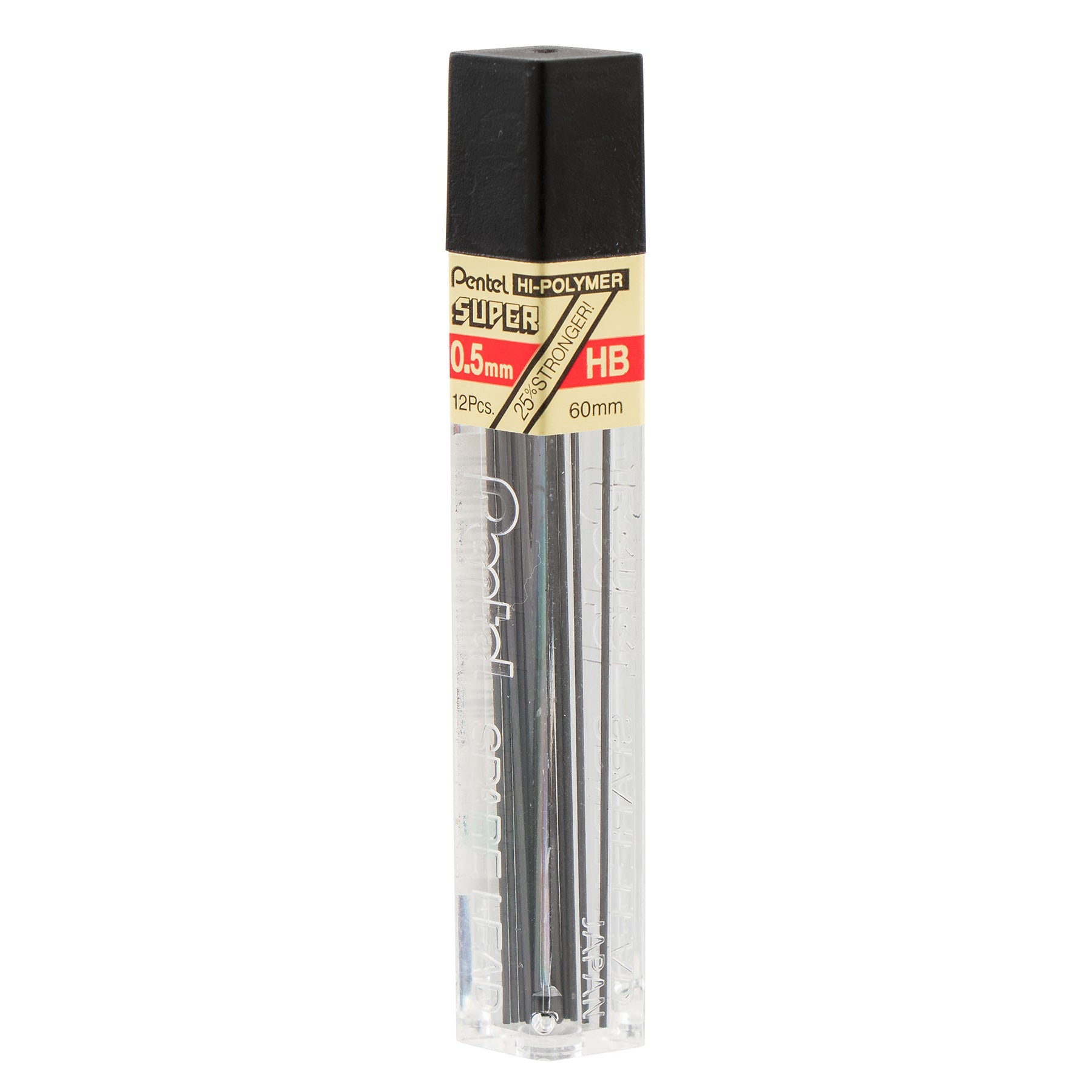 Super Hi-Polymer Lead Refill (0.5mm) Fine, HB, 12 Pieces/Tube, 12 Tubes/Box