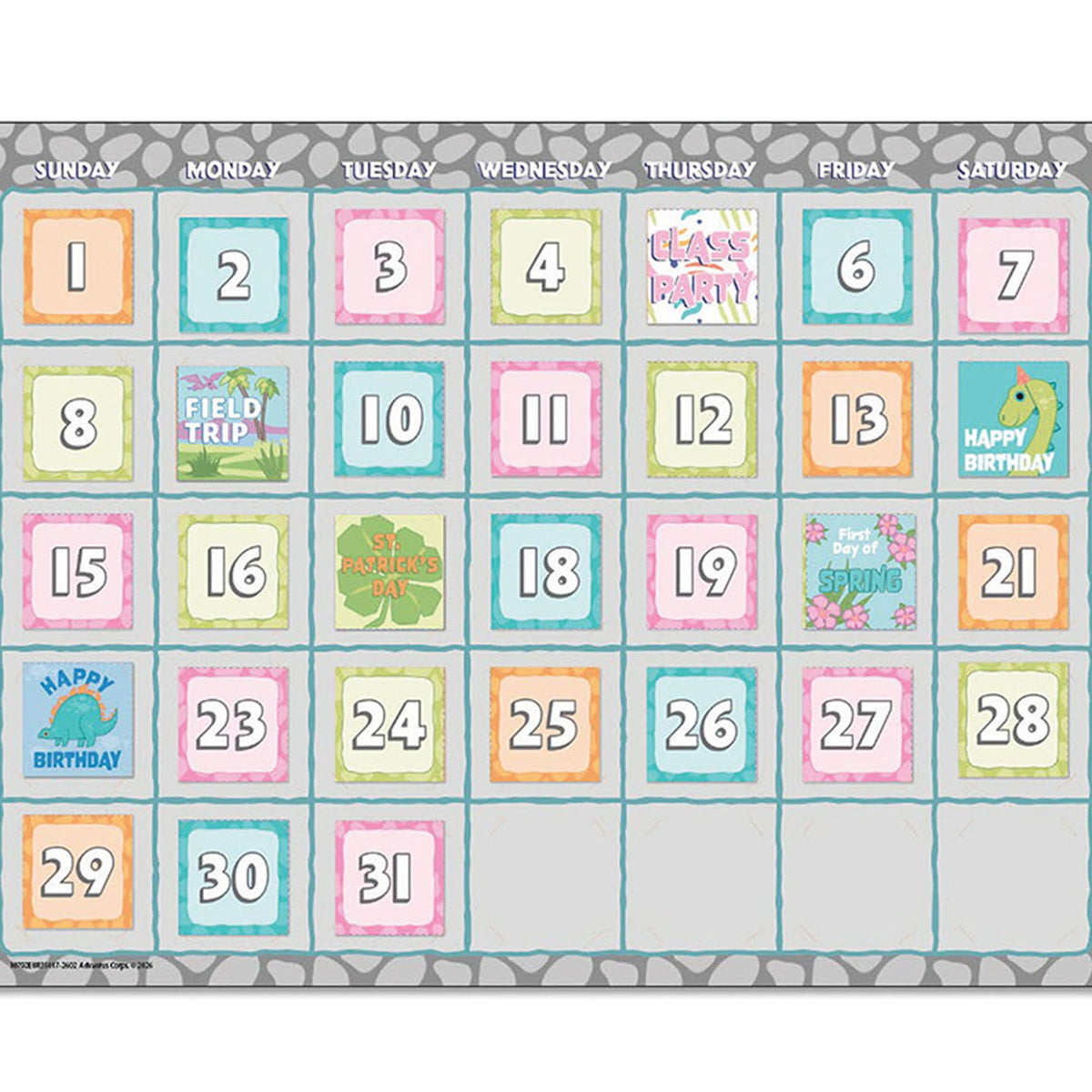 CALENDAR BULLETIN BRD ST DINO QUEST