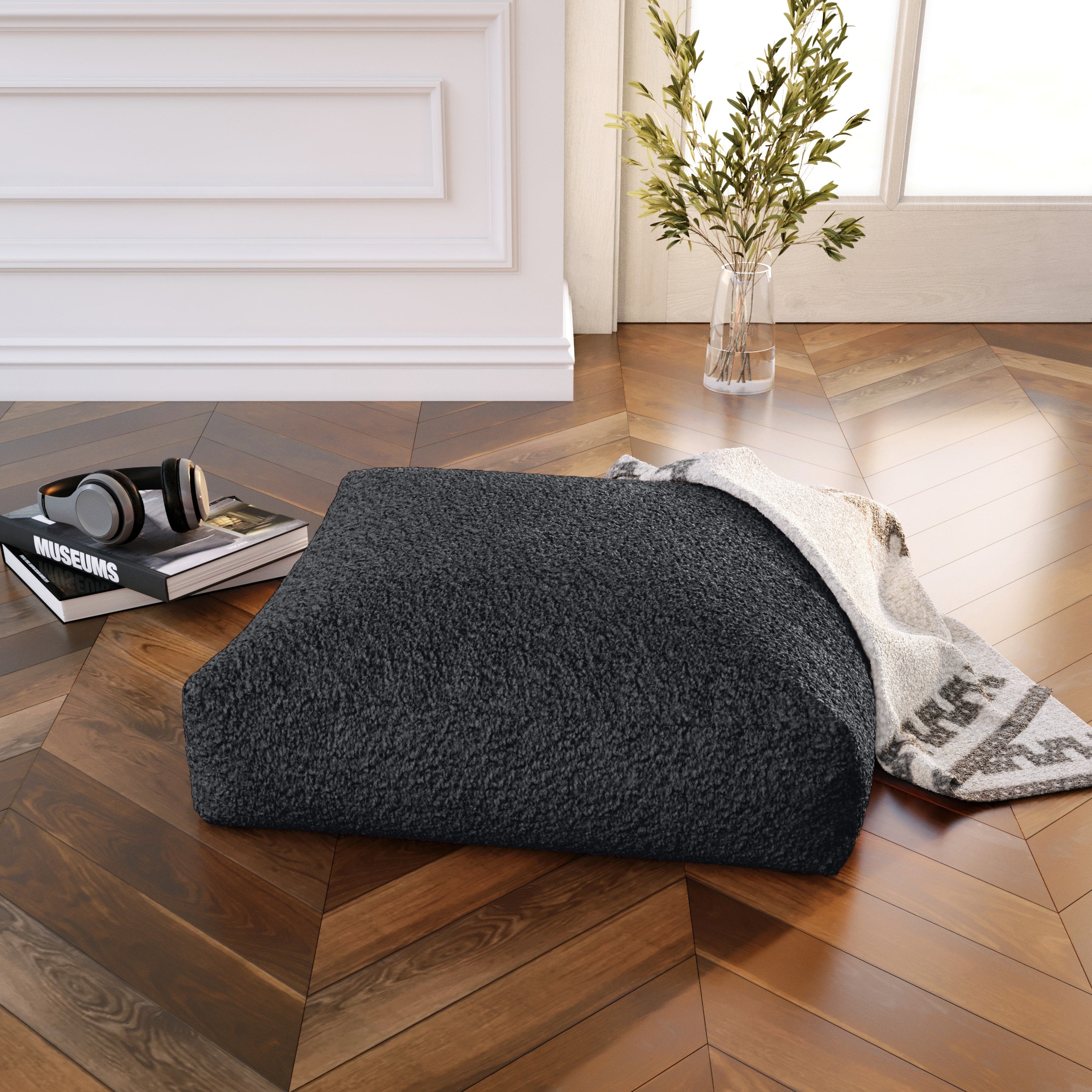 Jaxx Brio Large Décor Floor Pillow/Meditation Yoga Cushion, Shearling Faux Lamb, Black