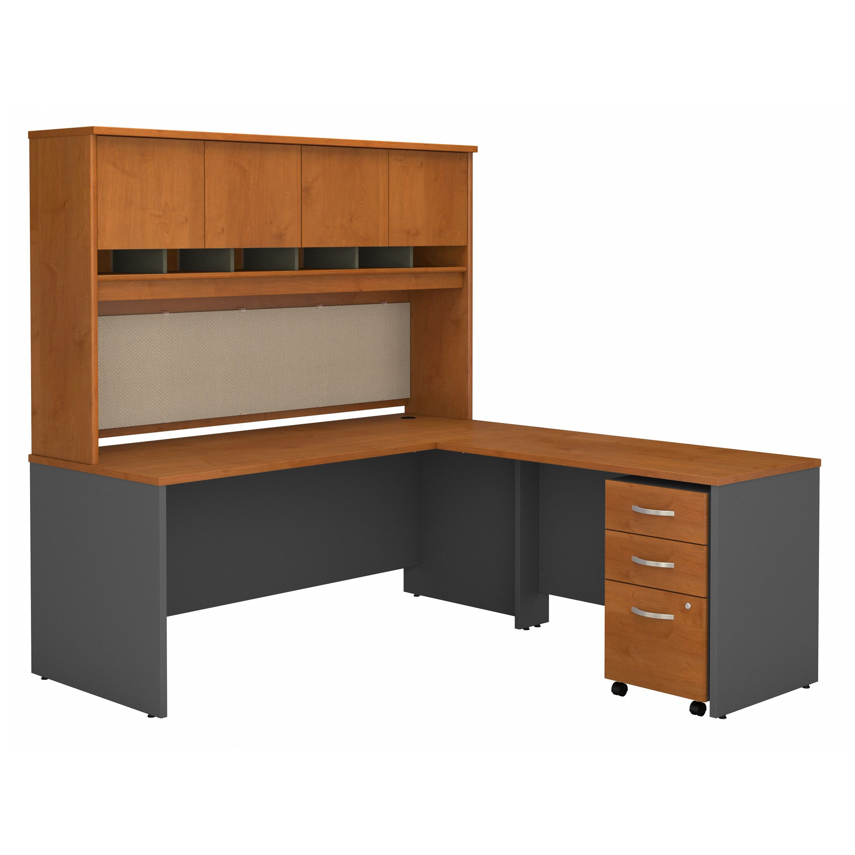 Bush Business Furniture Series C 72W L Shaped Desk with Hutch and Mobile File Cabinet in Natural Cherry - 71.02" Width x 77.05" Depth x 72.78" Height
