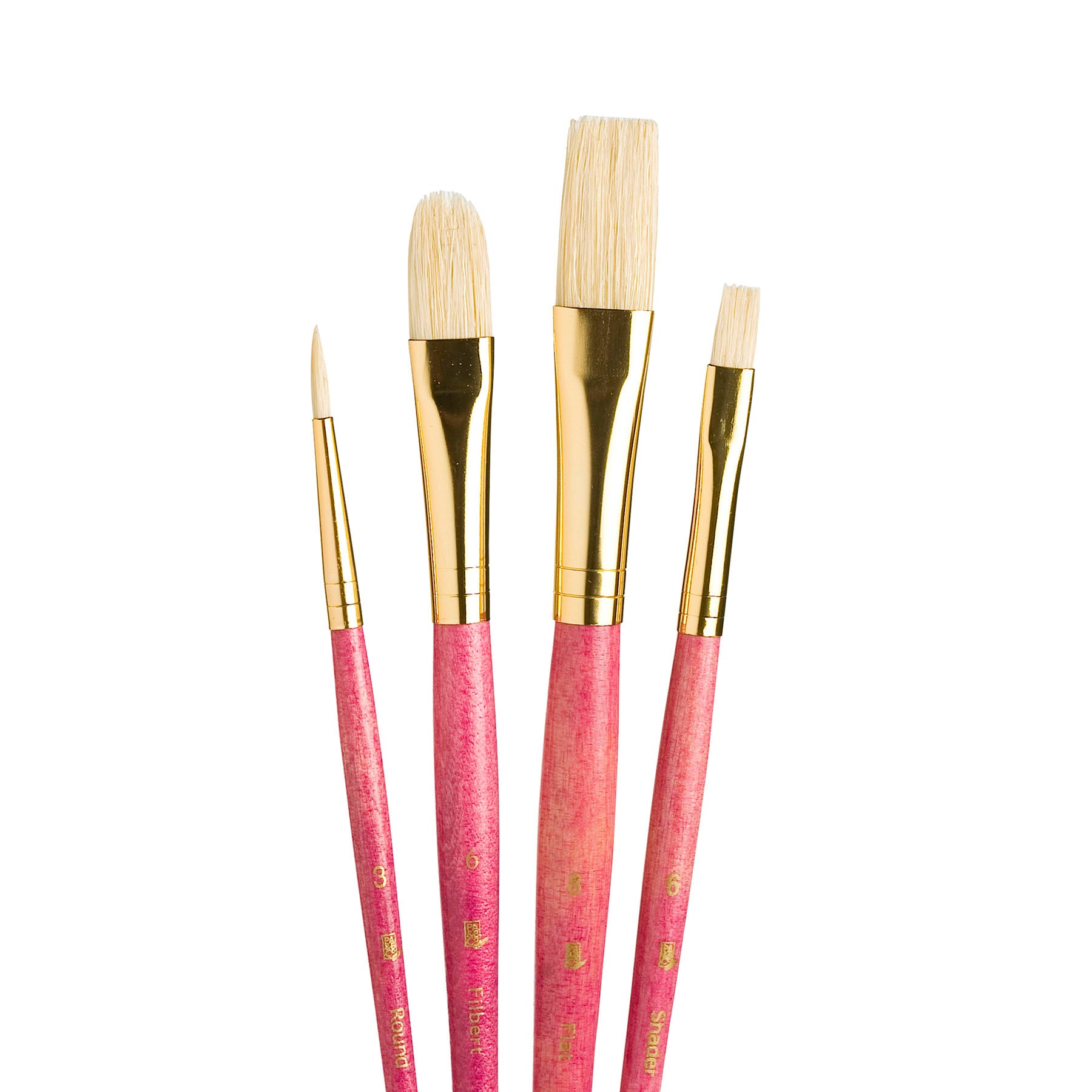 RealValue Brush Set, Natural Bristles, Short Handle Mixed Media Paintbrush, Pink, 4 Pieces