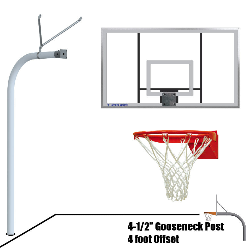 Basketball System - Gooseneck (4-1/2 in. Pole with 4 ft. Offset) - 72 in. Acrylic  Board - Flex Rim Goal