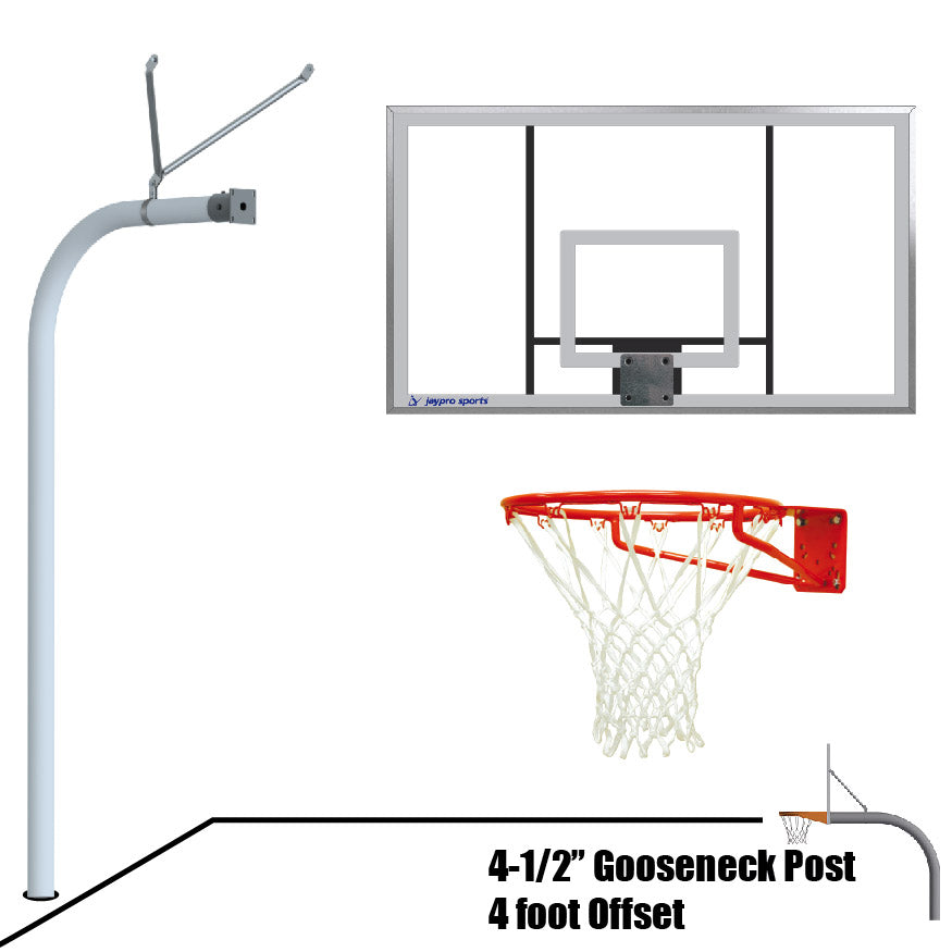 Basketball System - Gooseneck (4-1/2 in. Pole with 4 ft. Offset) - 72 in. Acrylic  Board - Super Goal