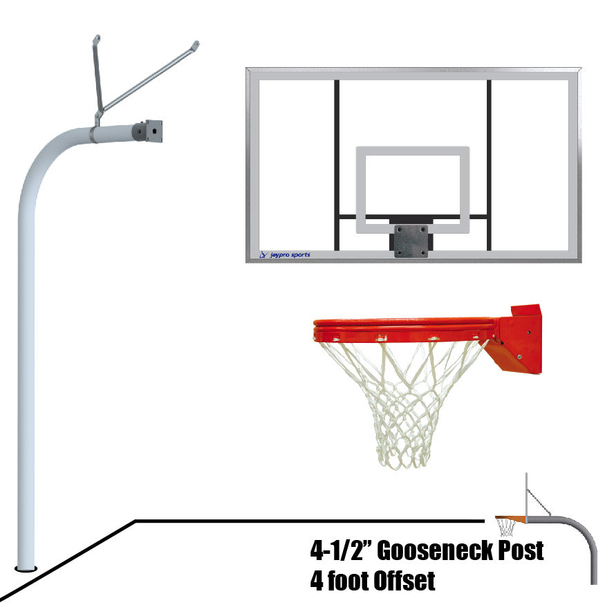 Basketball System - Gooseneck (4-1/2 in. Pole with 4 ft. Offset) - 72 in. Acrylic  Board - Playground Breakaway Goal