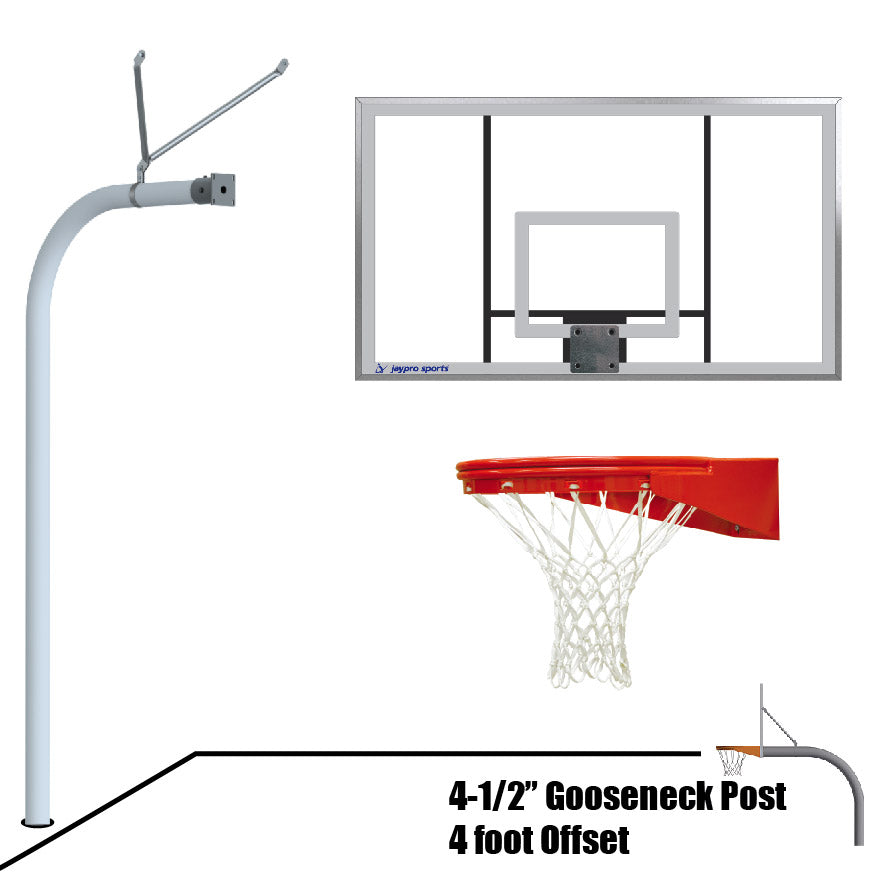 Basketball System - Gooseneck (4-1/2 in. Pole with 4 ft. Offset) - 72 in. Acrylic  Board - Playground Goal