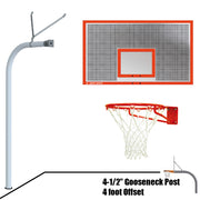 Basketball System - Gooseneck (4-1/2 in. Pole with 4 ft. Offset) - 72 in. Perforated Aluminum Board - Super Goal