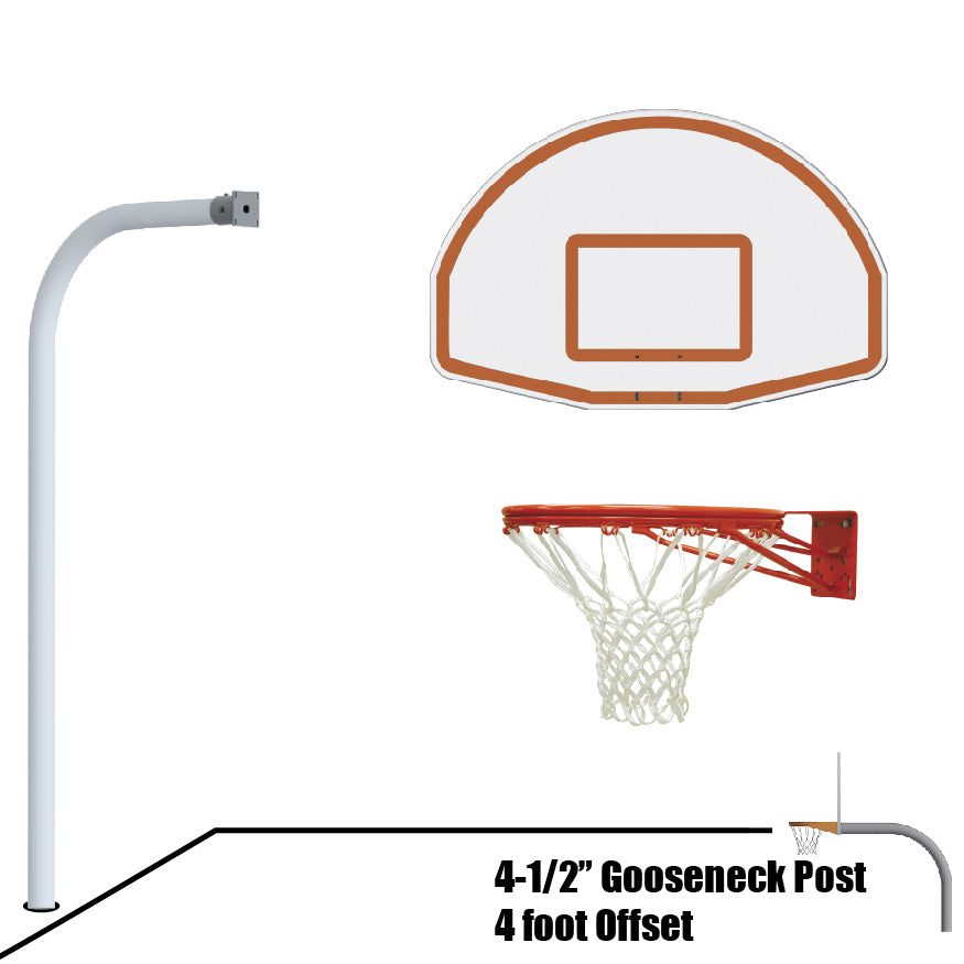 Basketball System - Gooseneck (4-1/2 in. Pole with 4 ft. Offset) - 54 in. Aluminum Fan Board - Double Rim Goal