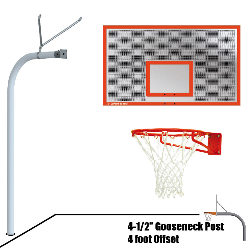 Basketball System - Gooseneck (4-1/2 in. Pole with 4 ft. Offset) - 72 in. Perforated Steel Board - Super Goal