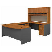 Bush Business Furniture 72W Bow Front U Shaped Desk with Hutch and Storage in Natural Cherry - 71.1" Width x 107.09" Depth x 72.85" Height