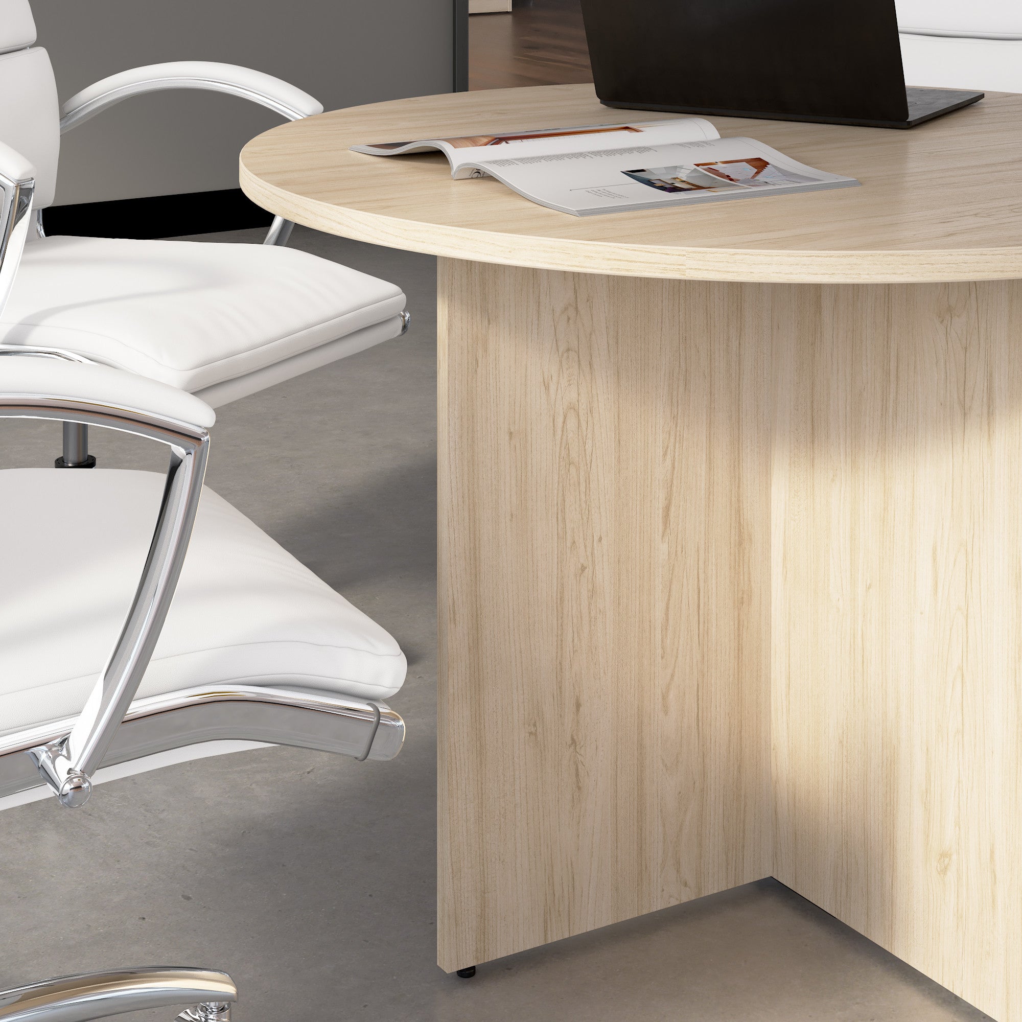 Bush Business Furniture 42-inch Round Conference Table with Wood Base in Natural Elm - 41.38" Width x 41.38" Depth x 30.33" Height