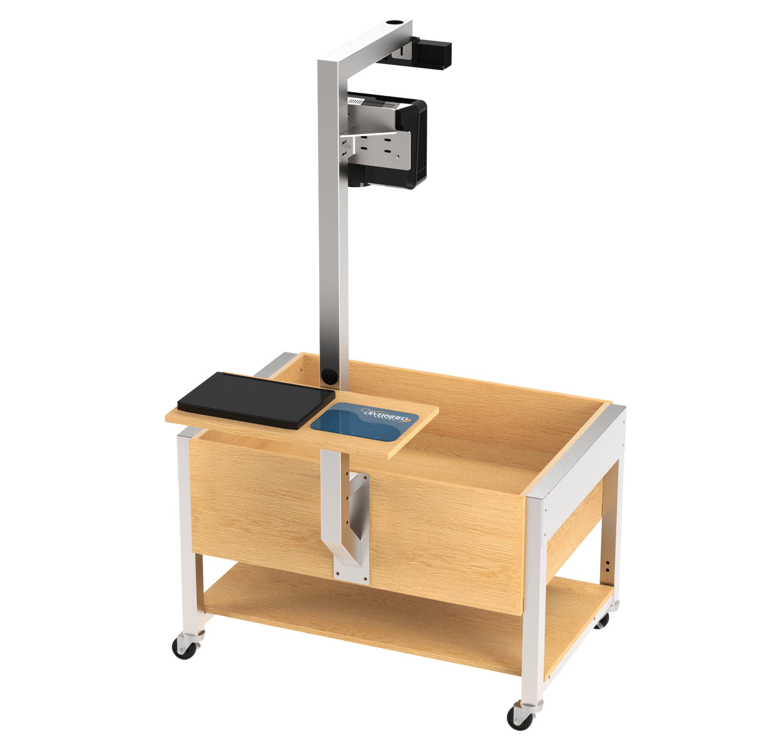 Augmented Reality Sandbox, Adjustable Height, Oak, Silver Metal