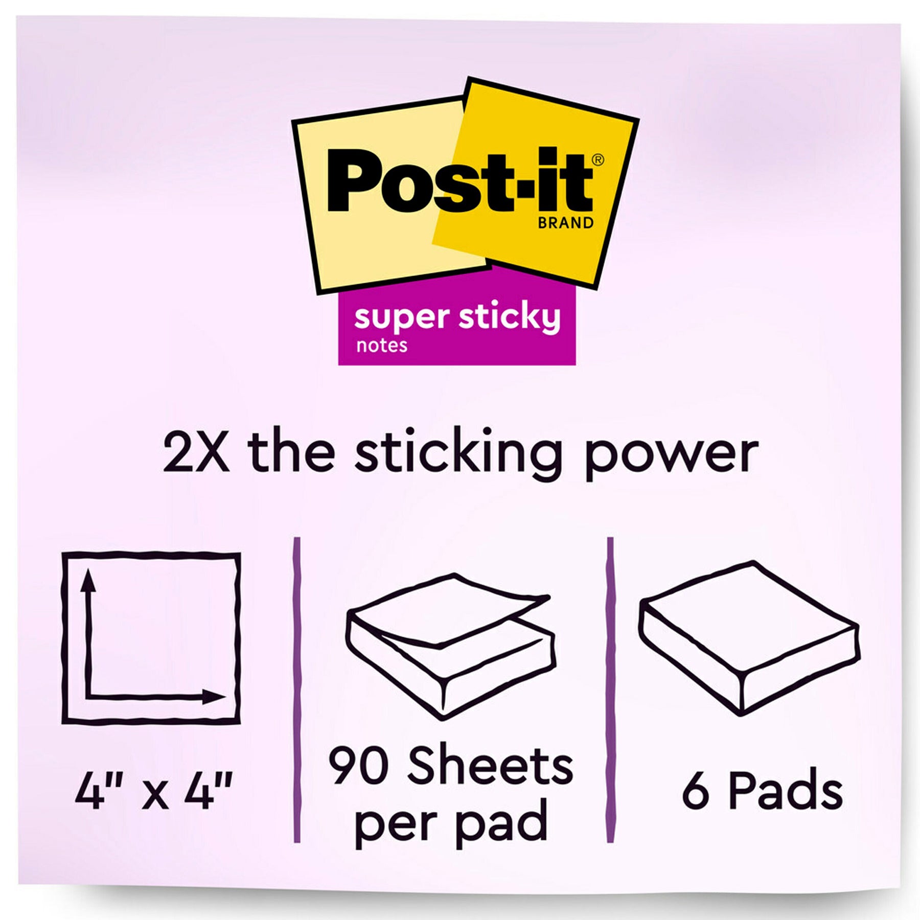Super Sticky Notes, Energy Boost Collection, 4" x 4" Lined, 90 Sheets/Pad, 6 Pads
