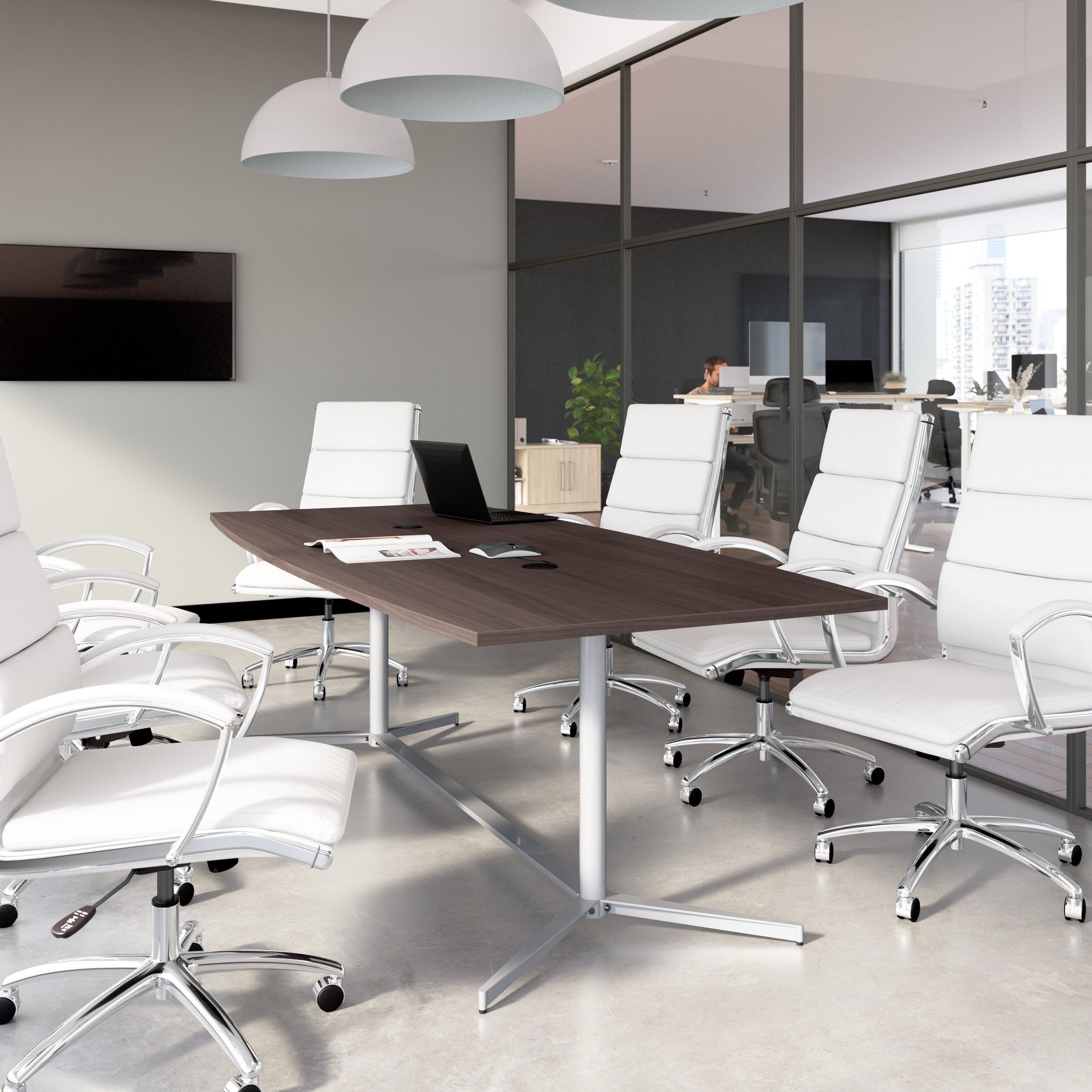 Bush Business Furniture 96-inch Office Conference Table with Metal Base in Storm Gray - 95.2" Width x 42.01" Depth x 28.65" Height