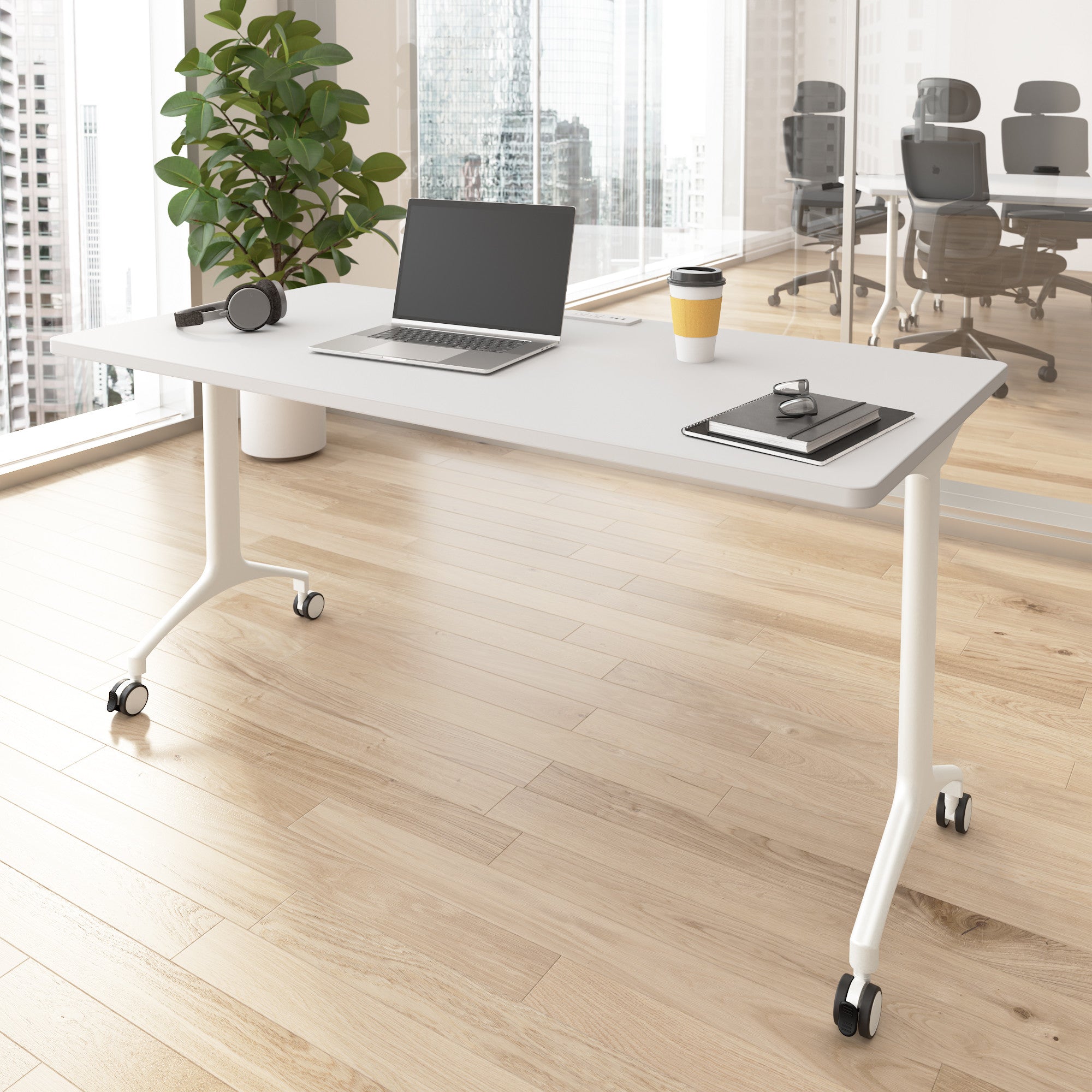 Bush Business Furniture Synergy 60-inch Rectangle Modular Office Conference Table in White - 59.45" Width x 29.37" Depth x 29.62" Height