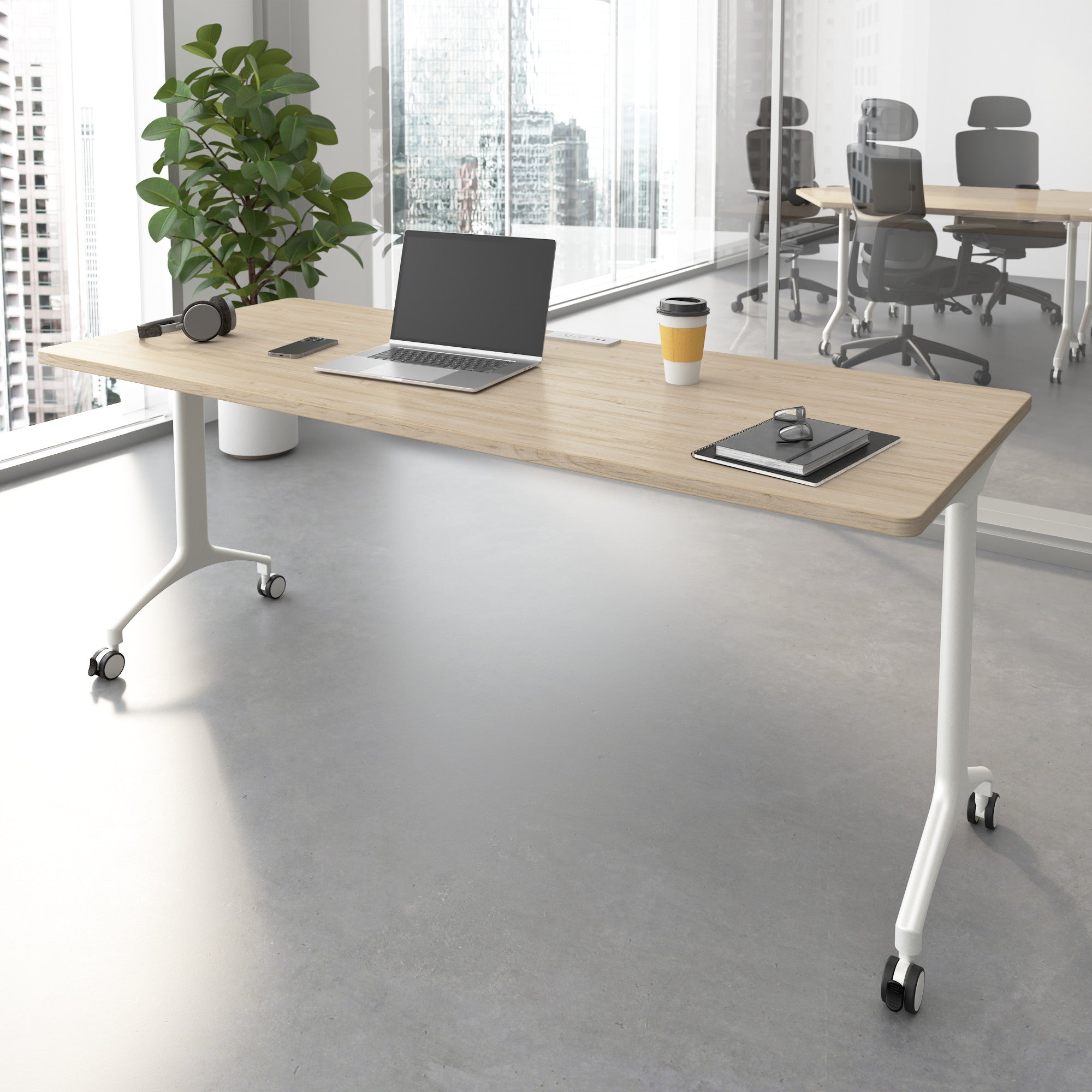 Bush Business Furniture Synergy 72-inch Rectangle Modular Office Conference Table in Natural Elm - 71.02" Width x 29.37" Depth x 29.62" Height