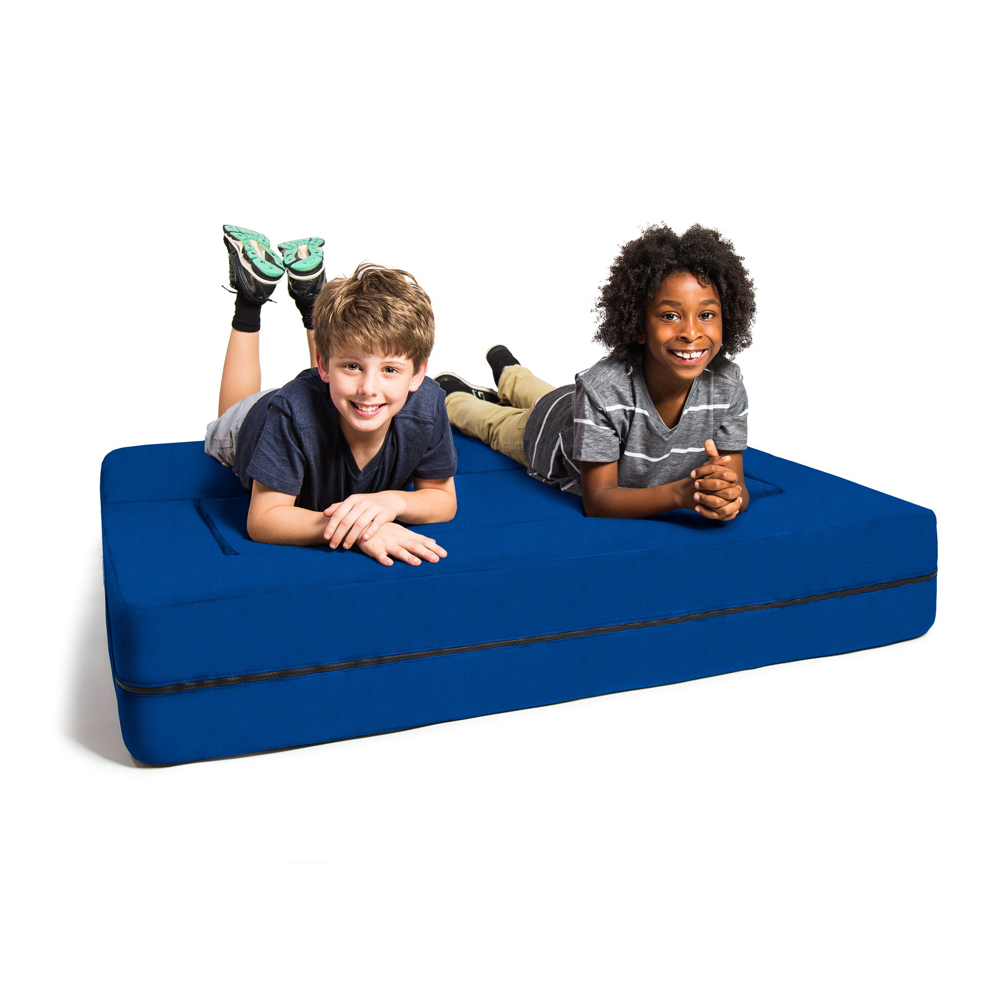 Jaxx Zipline Kids Sofa & Large Ottoman, 3 in 1 Fold Out Sofa, Big Kids Edition, Blueberry
