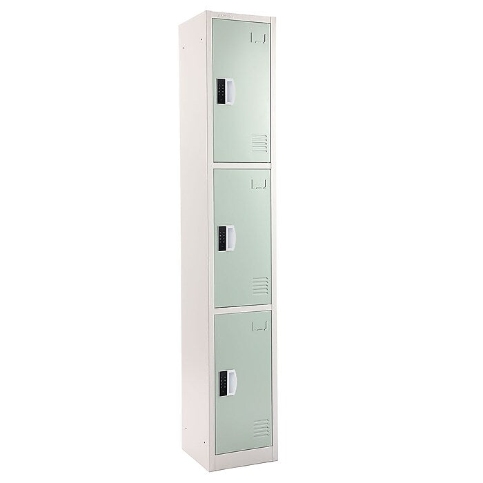 72" H x 12" W  Triple Tier Steel Storage Locker with Digital Lock, Misty Green