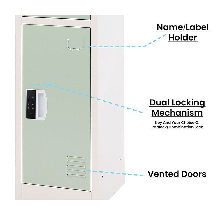 72" H x 12" W  Triple Tier Steel Storage Locker with Digital Lock, Misty Green
