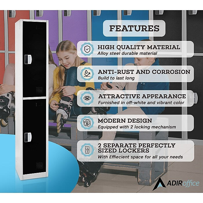 72" H x 12" W  2-Tier Steel Storage Locker with Digital Lock, Black