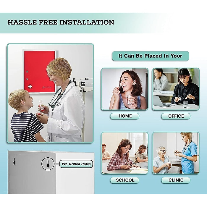21 in. H x 16 in. W x 6 in. D Large Dual Lock Surface-Mount Medical Security Cabinet in Red