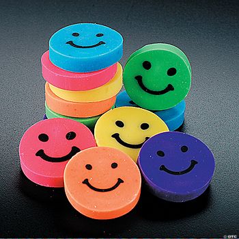 Large Smile Face Erasers - 48 Pieces