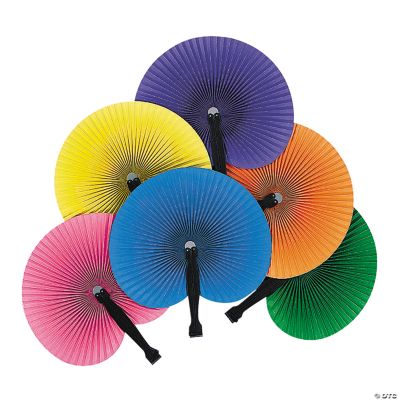 Solid-Color Paper Fans - 12 Pieces