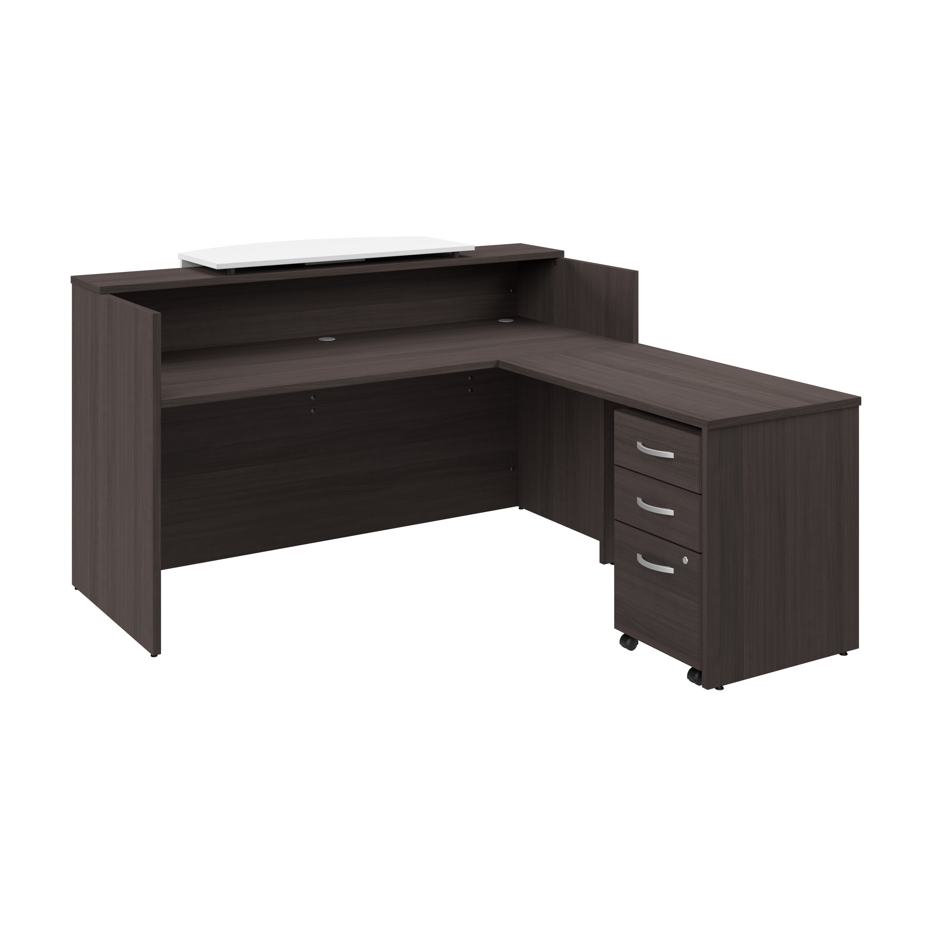 Bush Business Furniture Arrive 72W x 72D L Shaped Reception Desk with Counter and Mobile File Cabinet in Storm Gray - 71.02" Width x 71.14" Depth x 40.35" Height