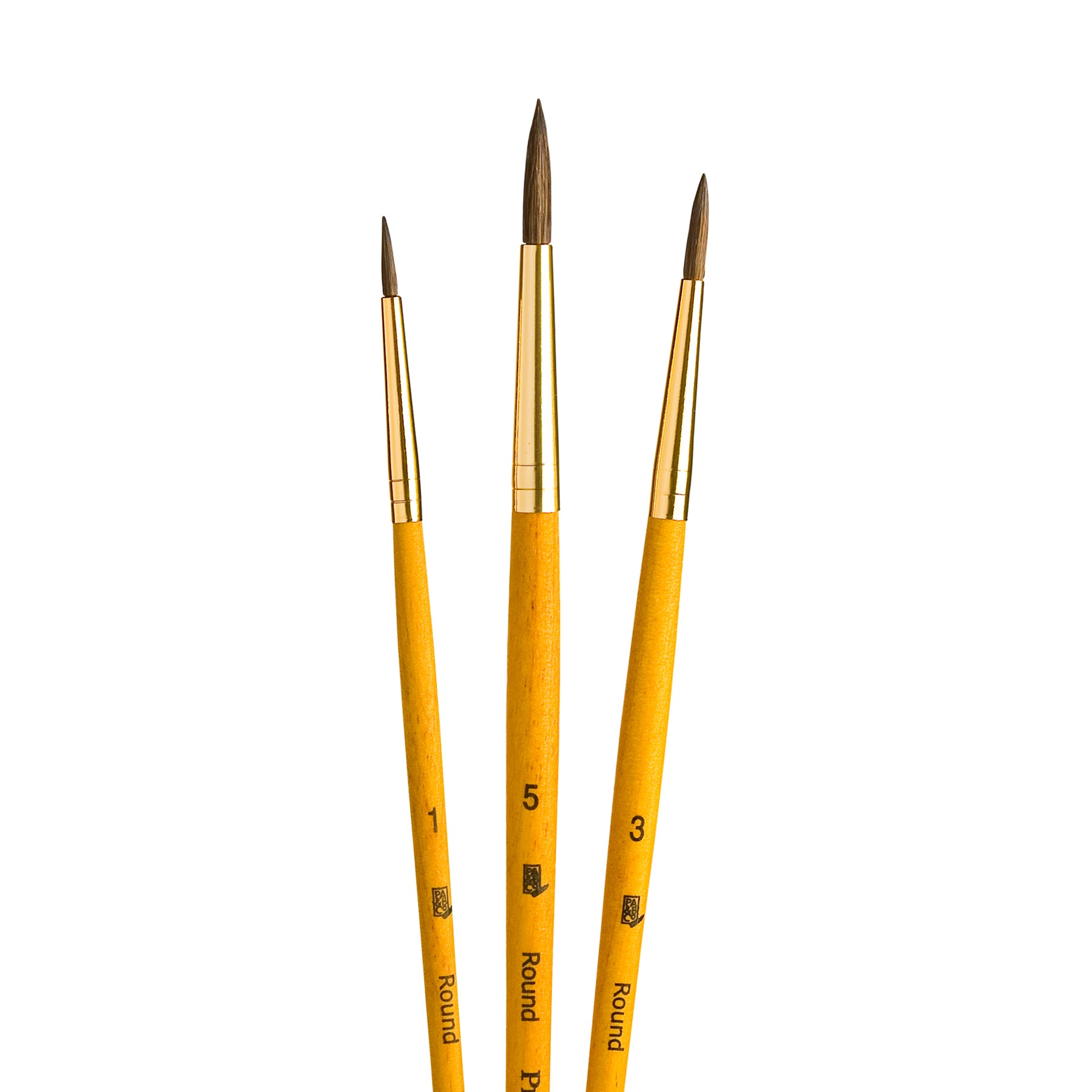 RealValue Round Brush Set, Camel Bristles, Short Handle Mixed Media Paintbrush, Yellow, 3 Pieces