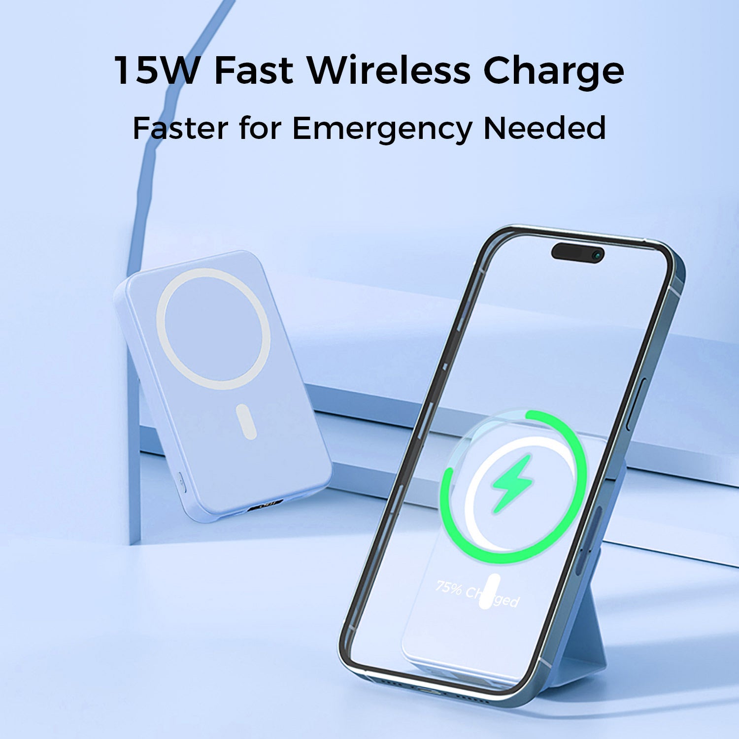 10,000mAh Magnetic Wireless Charge Power Bank with Foldable Stand, Blue