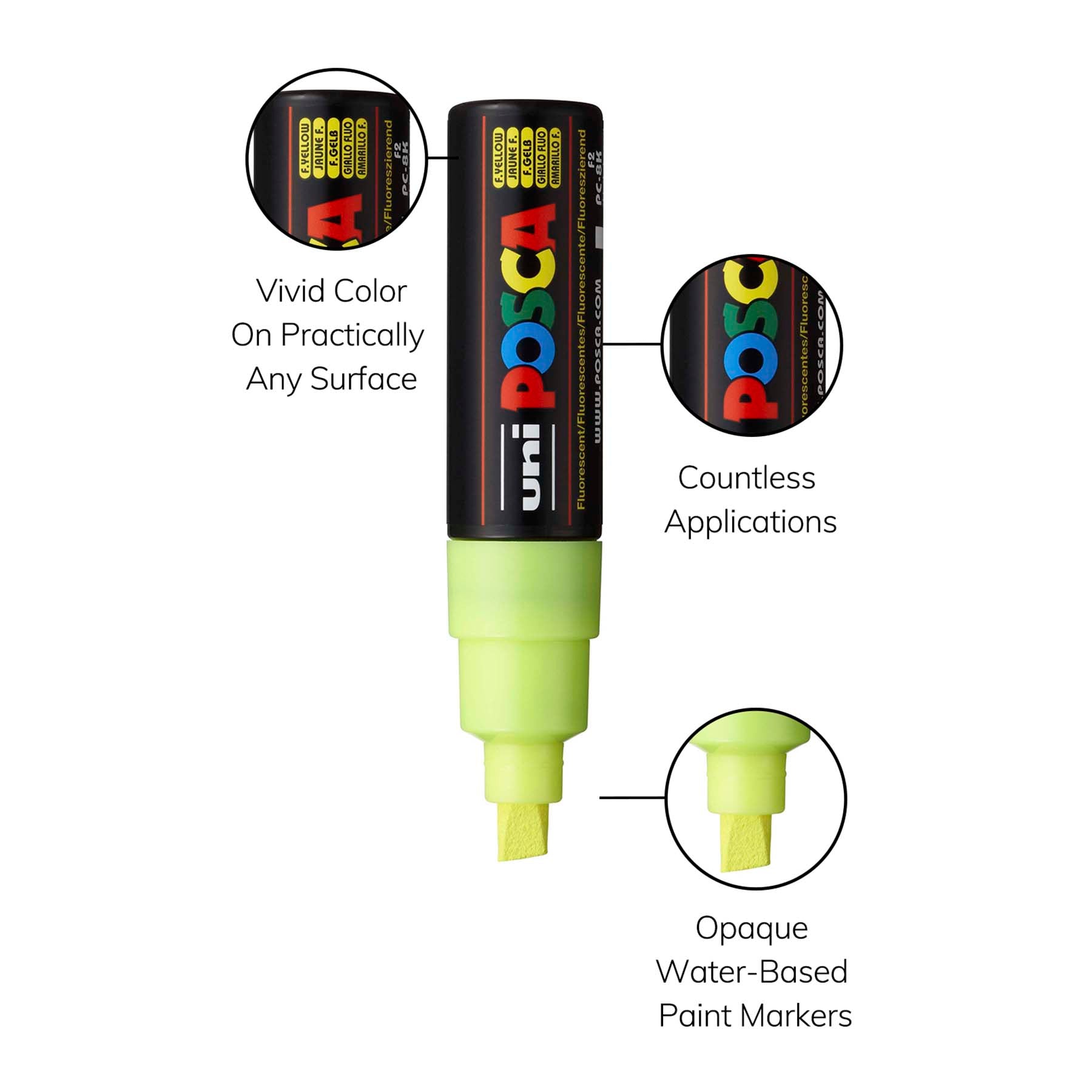 uni® POSCA PC-8K Water-Based Paint Markers, Broad Tip (8mm), Fluorescent Yellow