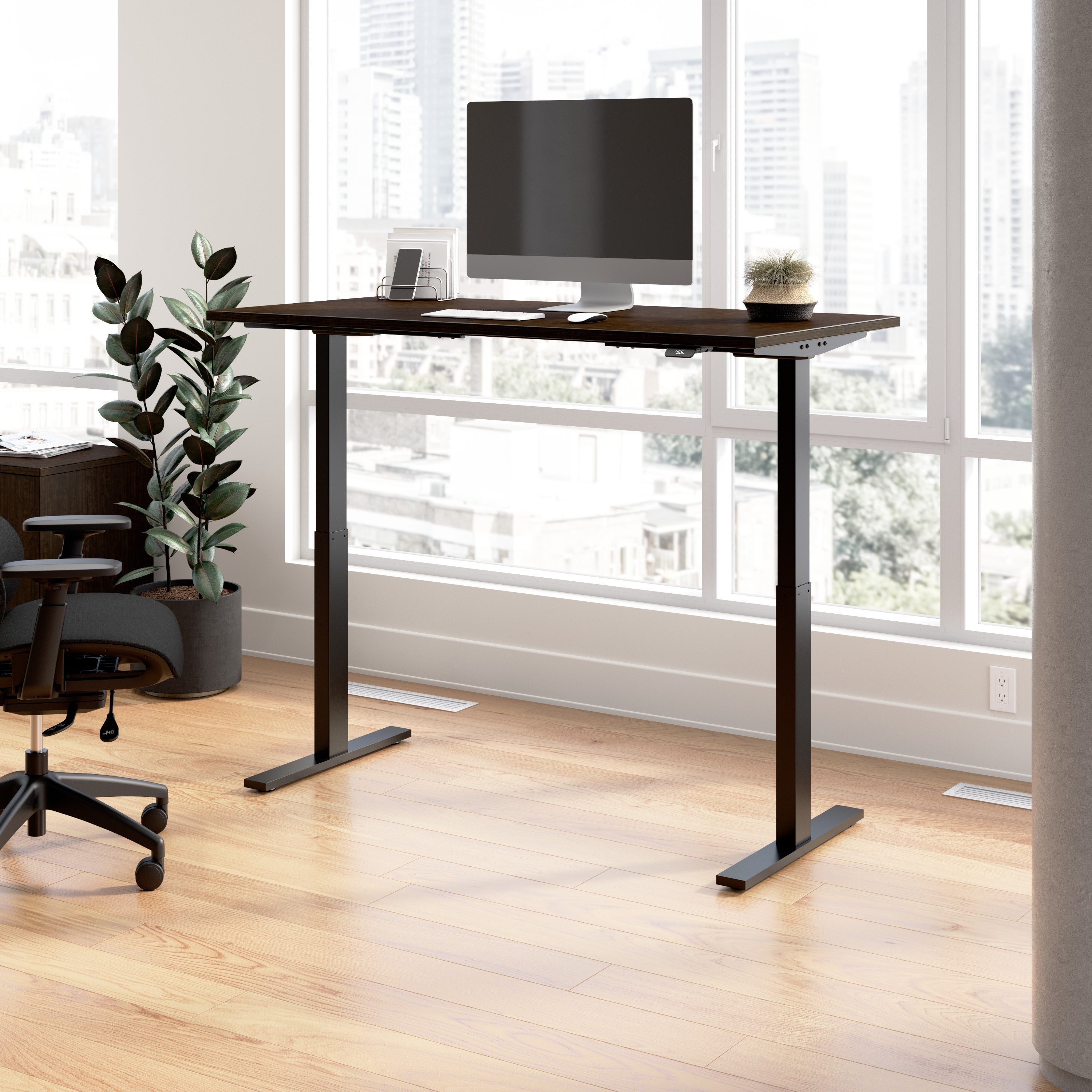 Bush Business Furniture Move 60 Series 60W x 30D Electric Height Adjustable Standing Desk in Mocha Cherry with Black Base - 59.45" Width x 29.37" Depth x 47.69" Height