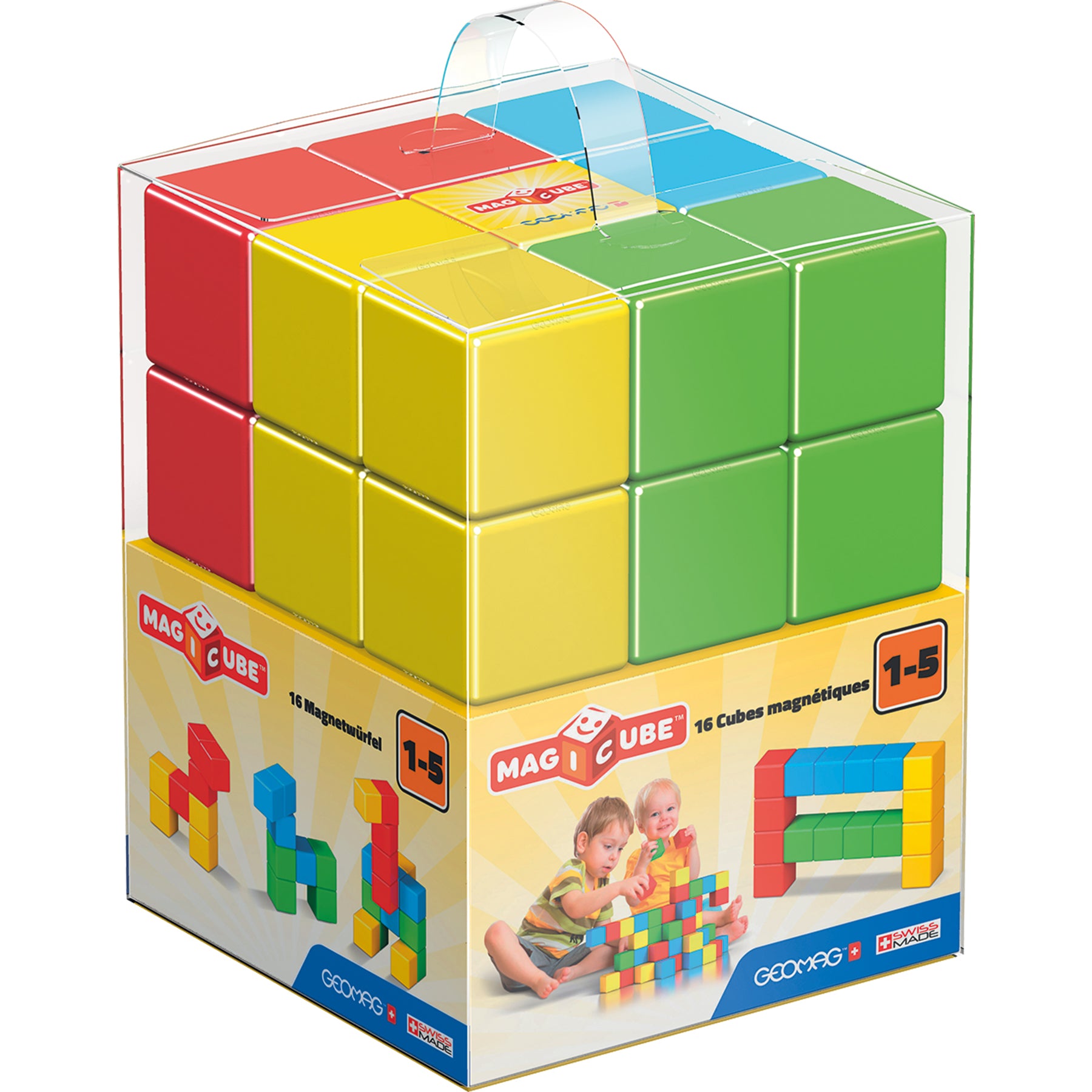 Geomag™ Magicube Crystal Recycled Transparent Magnetic Cubes for Kids, 16 Pieces