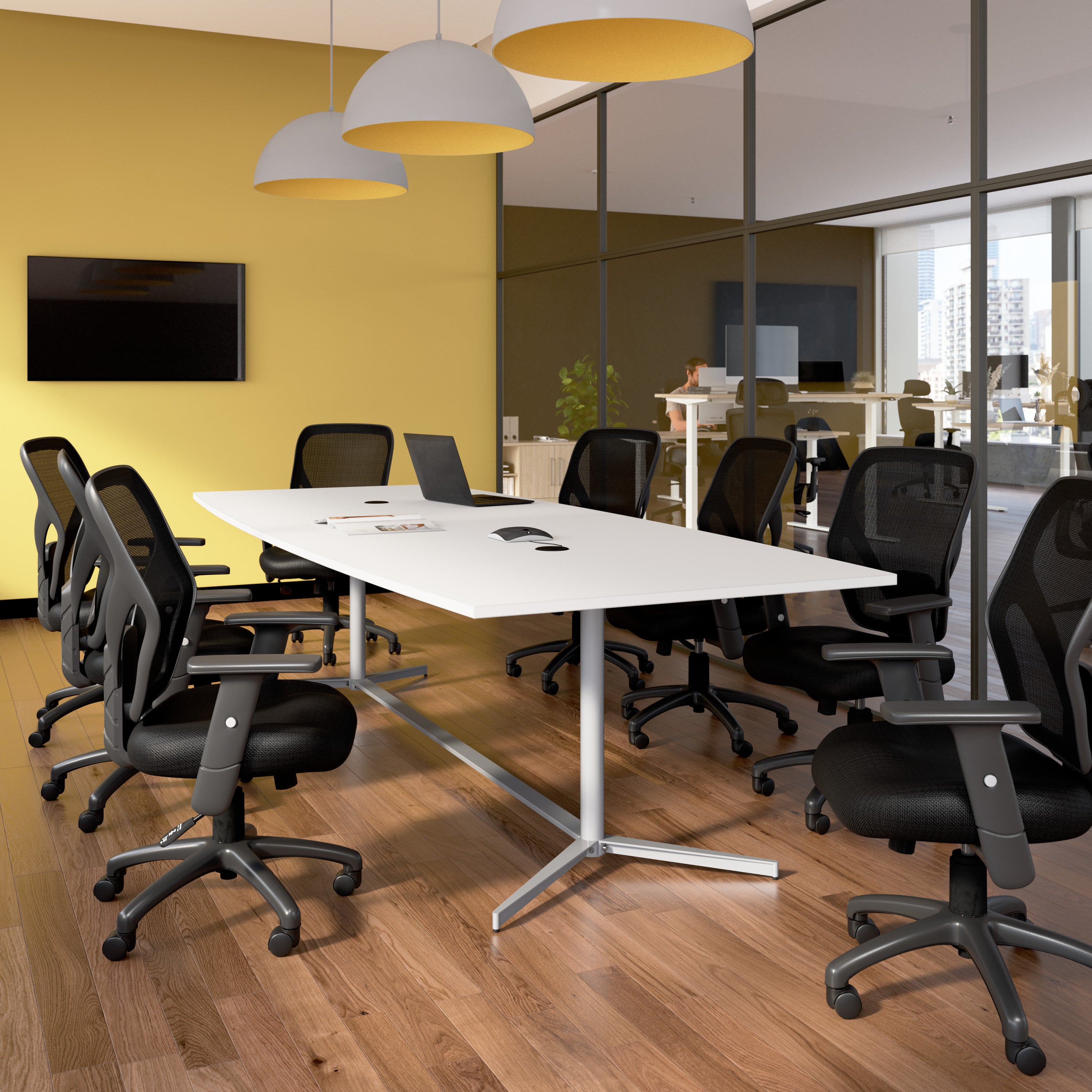 Bush Business Furniture 120-inch Office Conference Table with Metal Base in White - 119.21" Width x 47.52" Depth x 28.65" Height