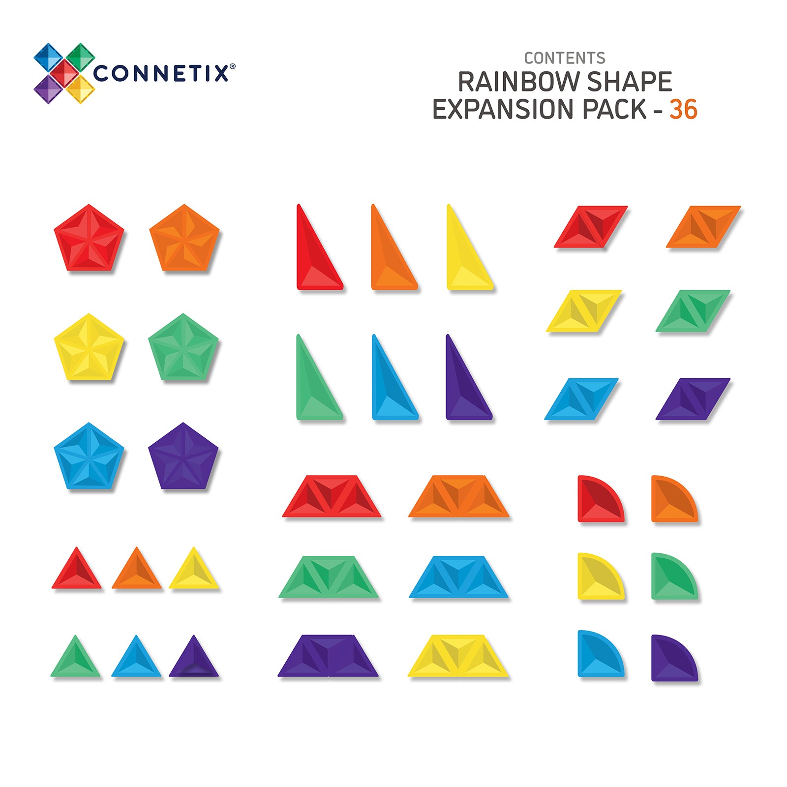 Magnetic Tiles Rainbow Shape Expansion Pack, 36 Pieces