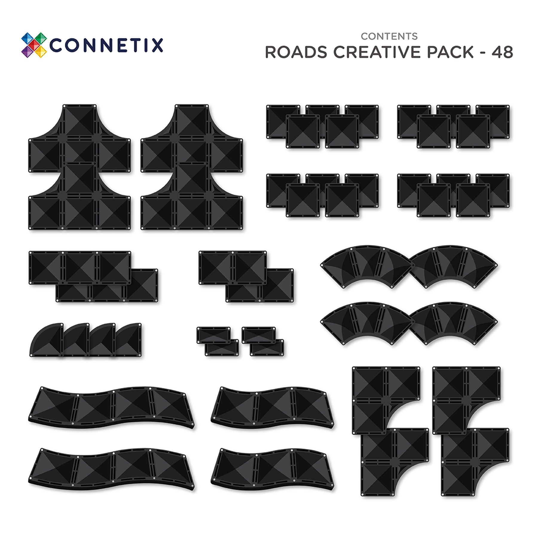 Magnetic Tiles Creative Roads Pack, 48 Pieces