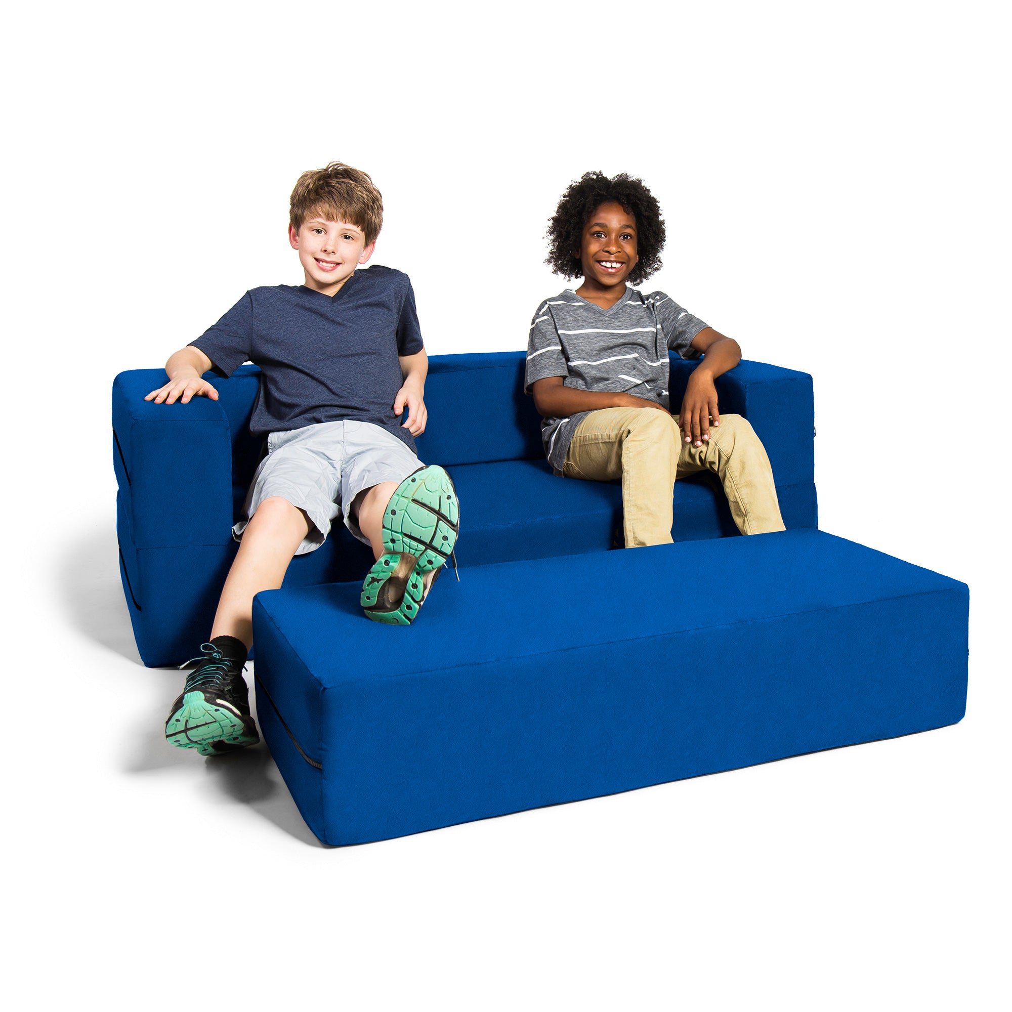 Jaxx Zipline Kids Sofa & Large Ottoman, 3 in 1 Fold Out Sofa, Big Kids Edition, Blueberry